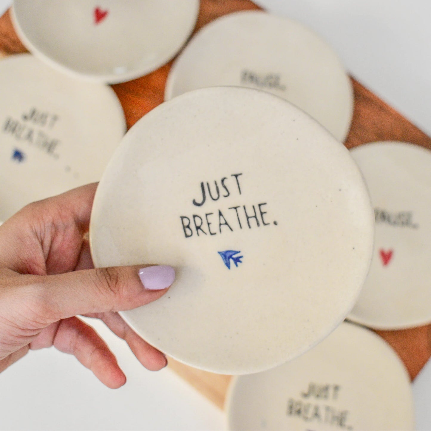 pause breathe ceramic coasters set