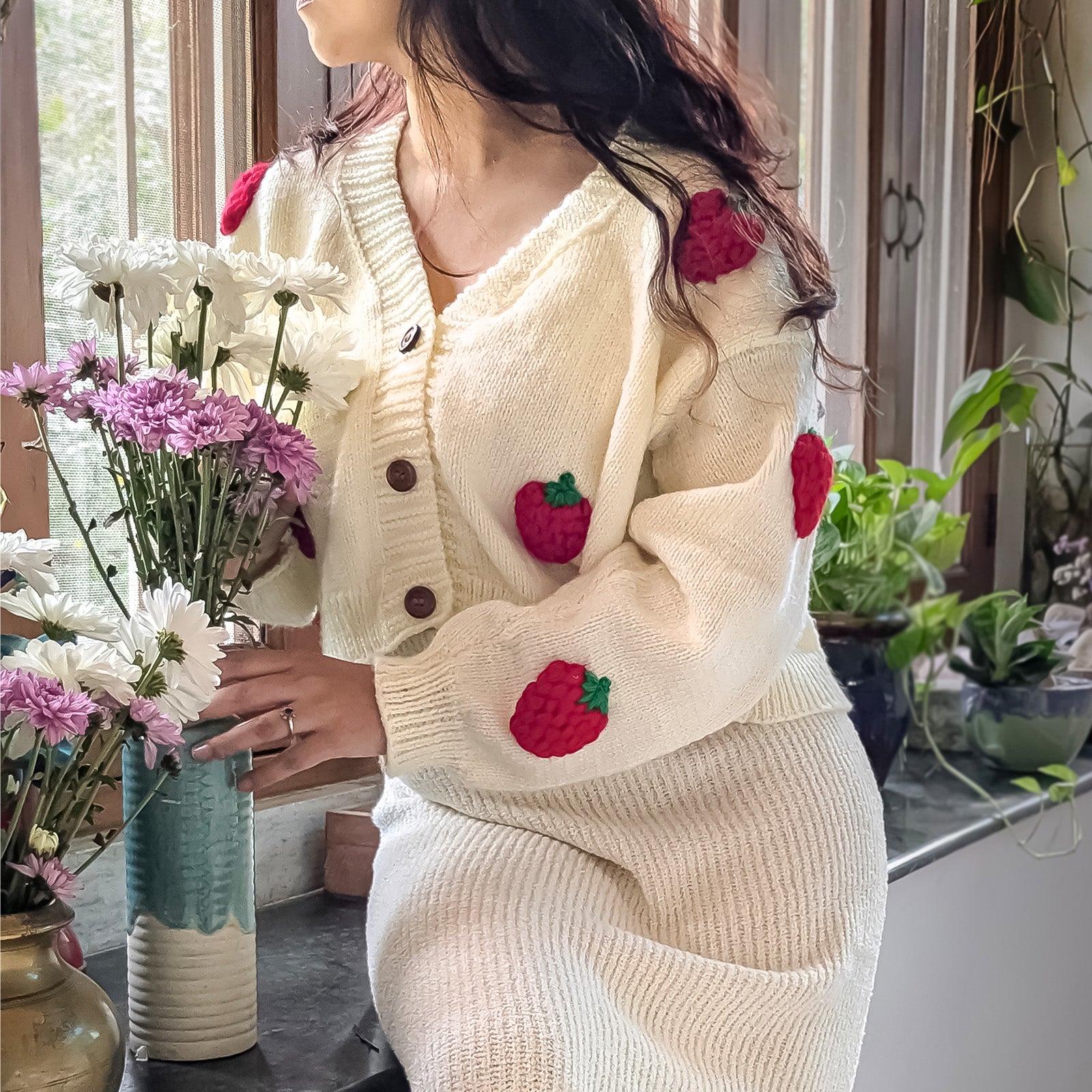 Oversized Hand Knitted Sweater Strawberry - Main Image