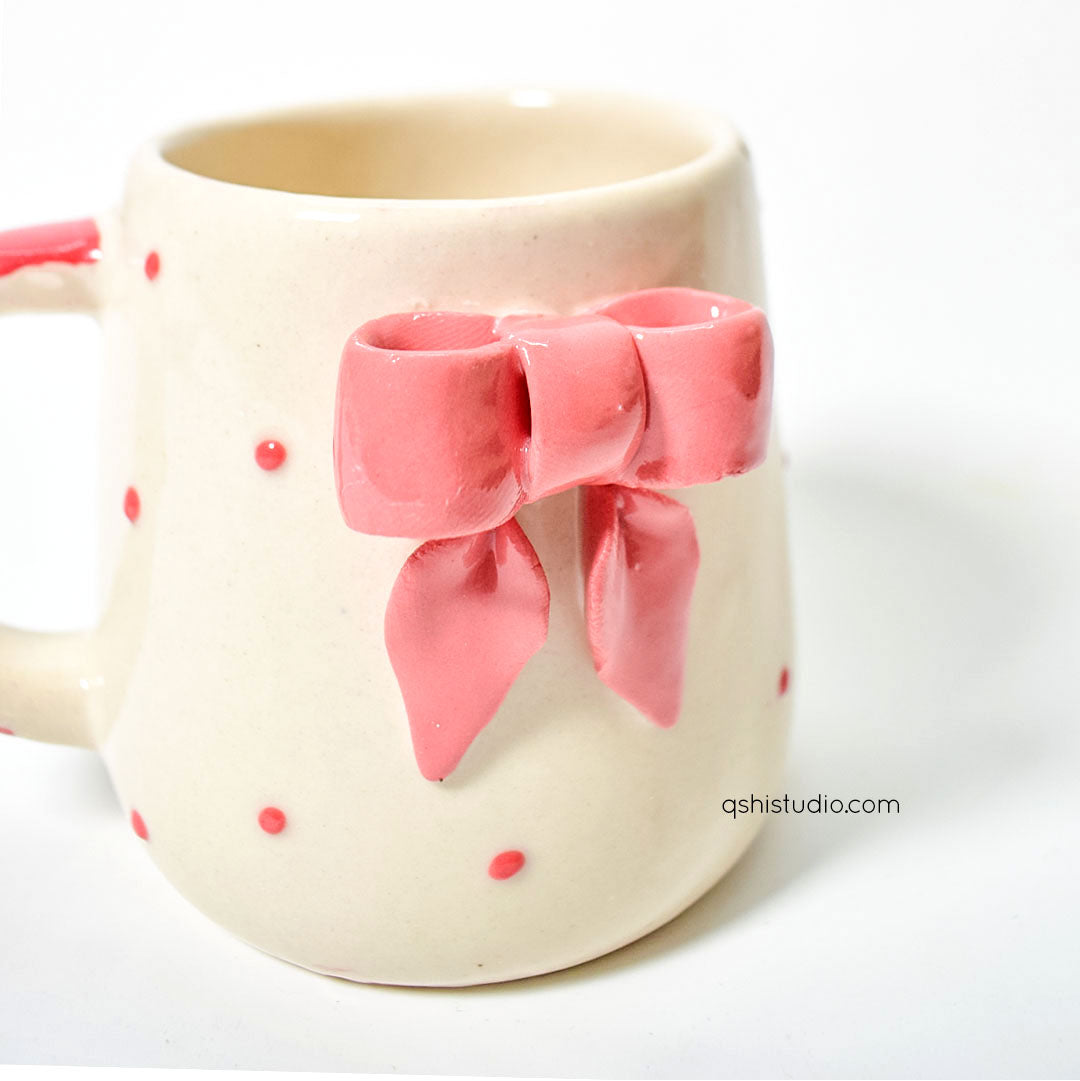 Ceramic Pinterest Mug - Red Dots Bow