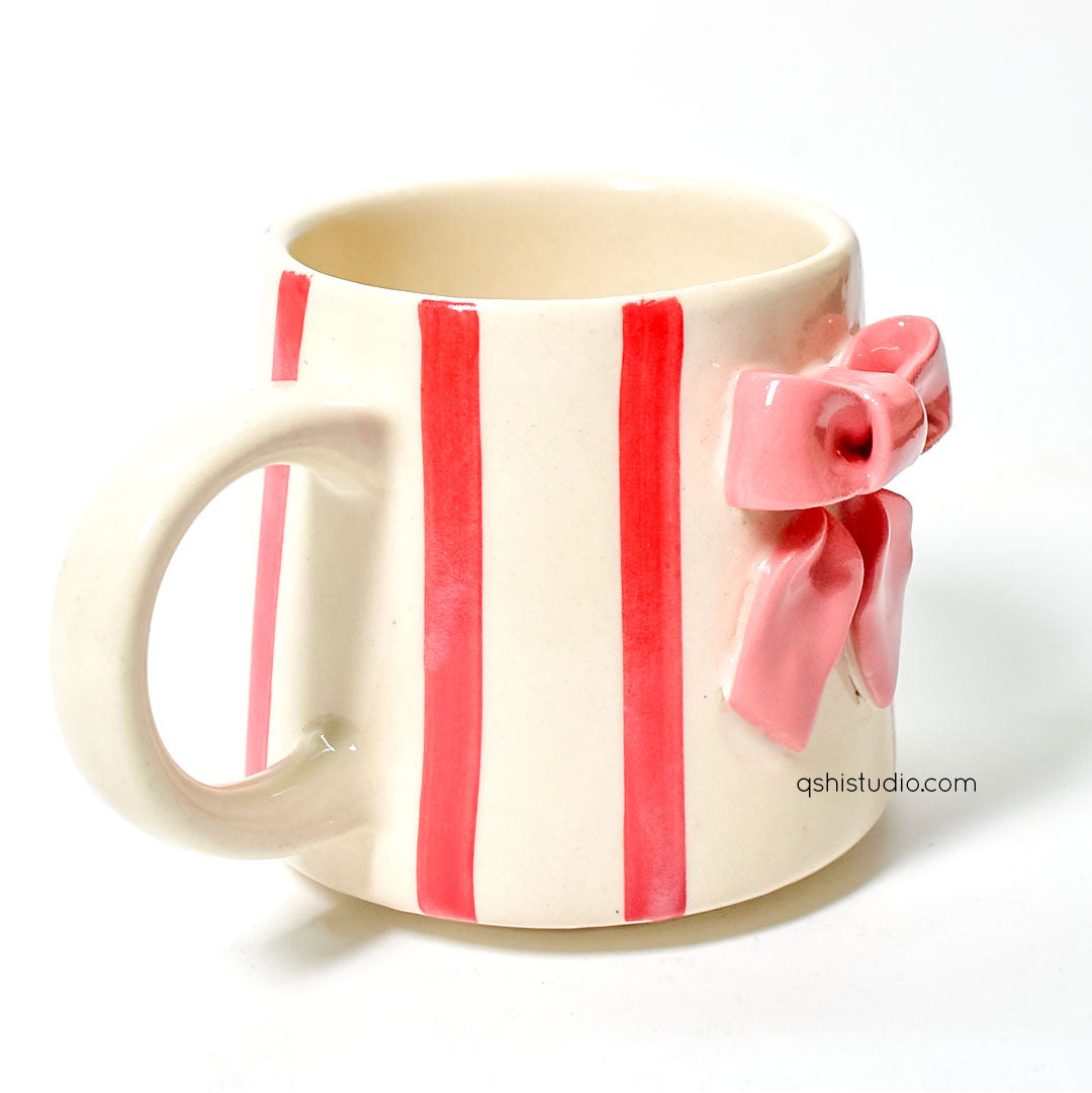 Ceramic Coffee Mug - Red Striped Bow