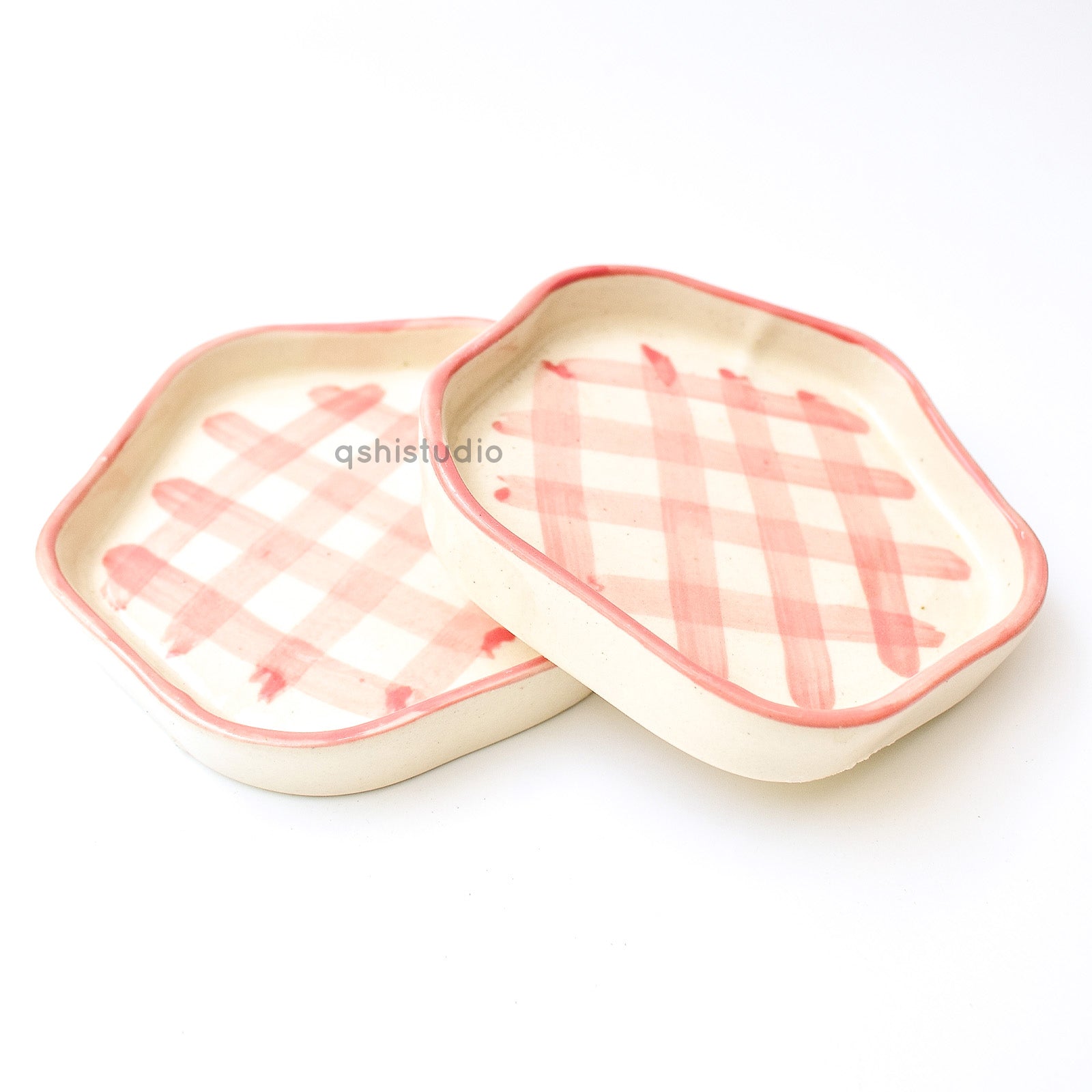 Handmade Coasters - Pink Check