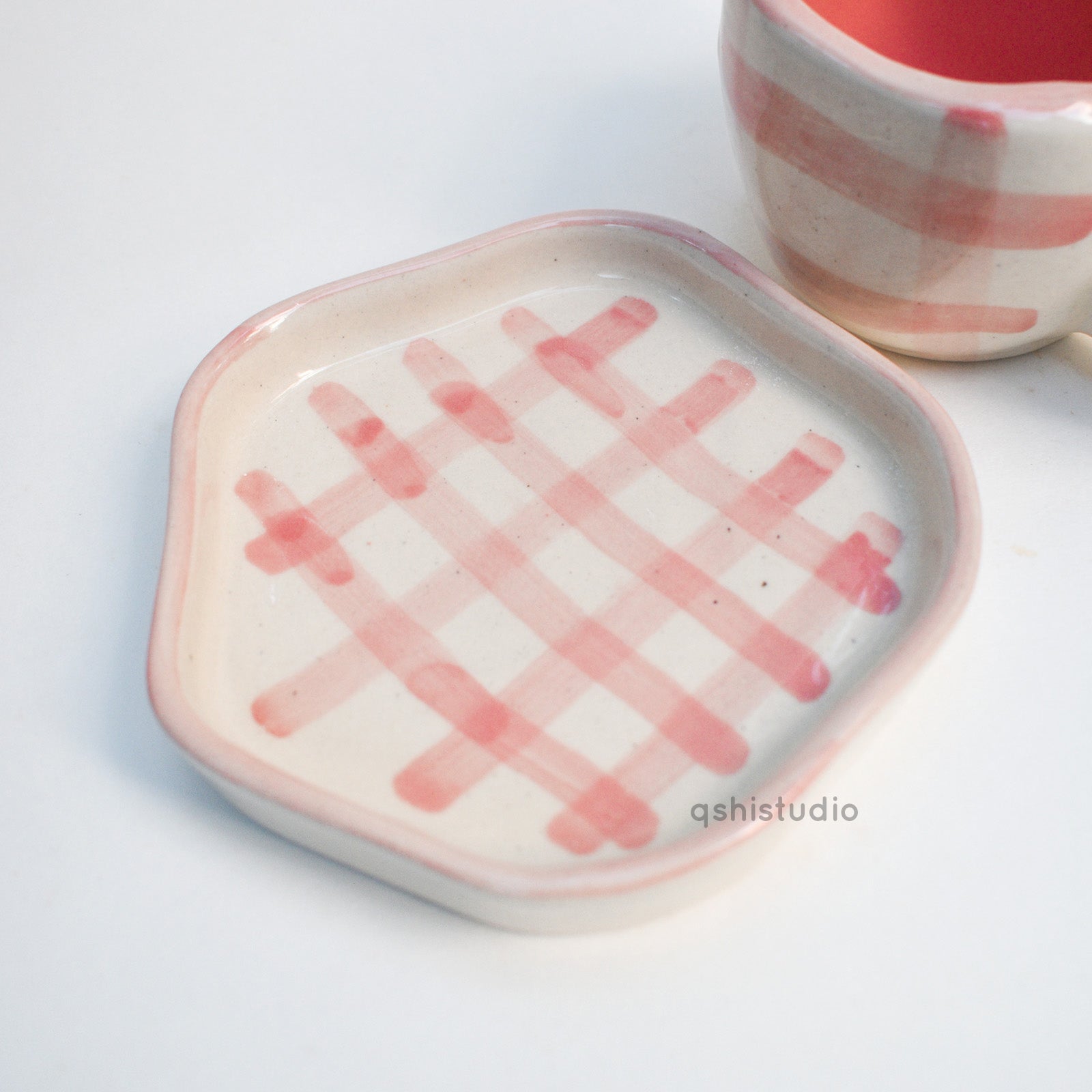 Handmade Coasters - Pink Check