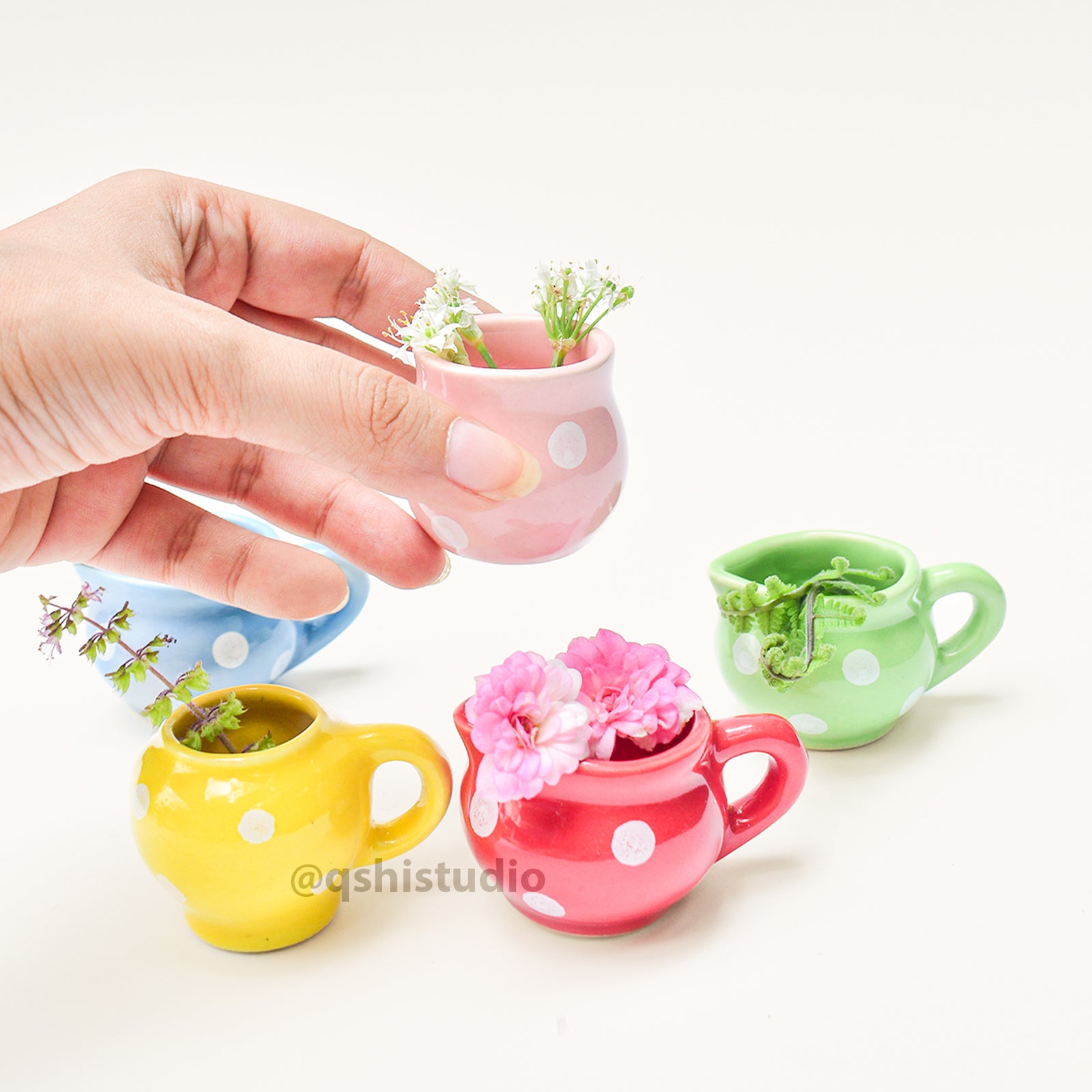 Ceramic Mini Fridge Magnet - Polka (set of 5)
