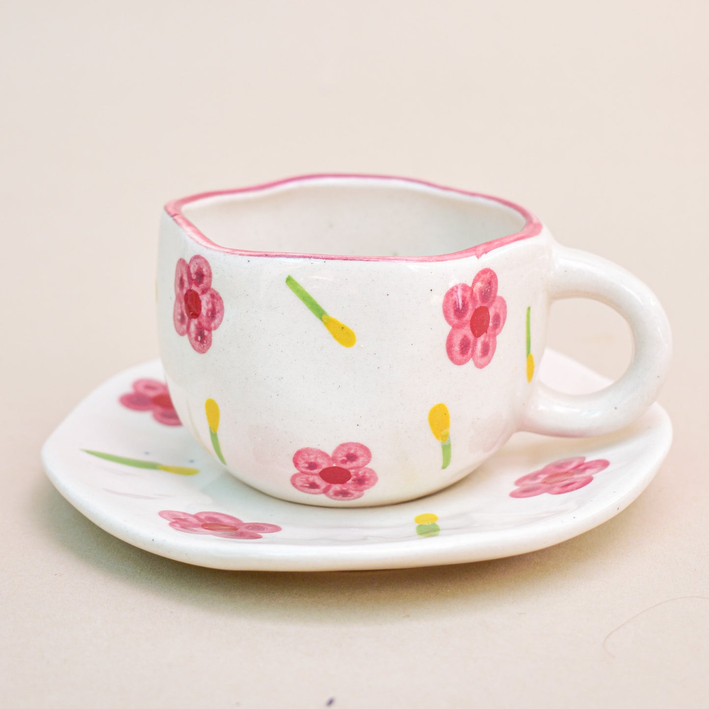 Adorable Tea Cup Coaster Set- Pink Flower