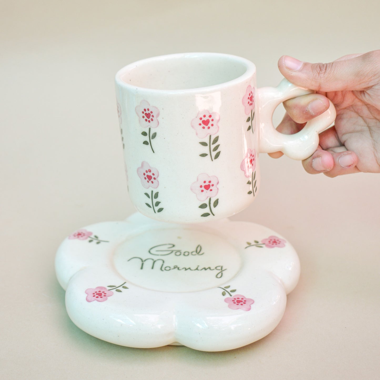 Coffee Ceramic Mug Saucer Set - Good Morning
