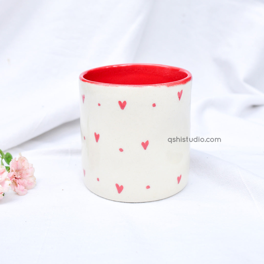 Ceramic Tea Cup Pinch Tumbler - Small Hearts