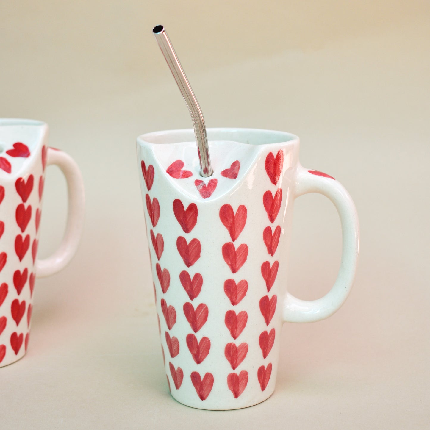 Aesthetic Tall Latte Mug With Straw - Summer Heart