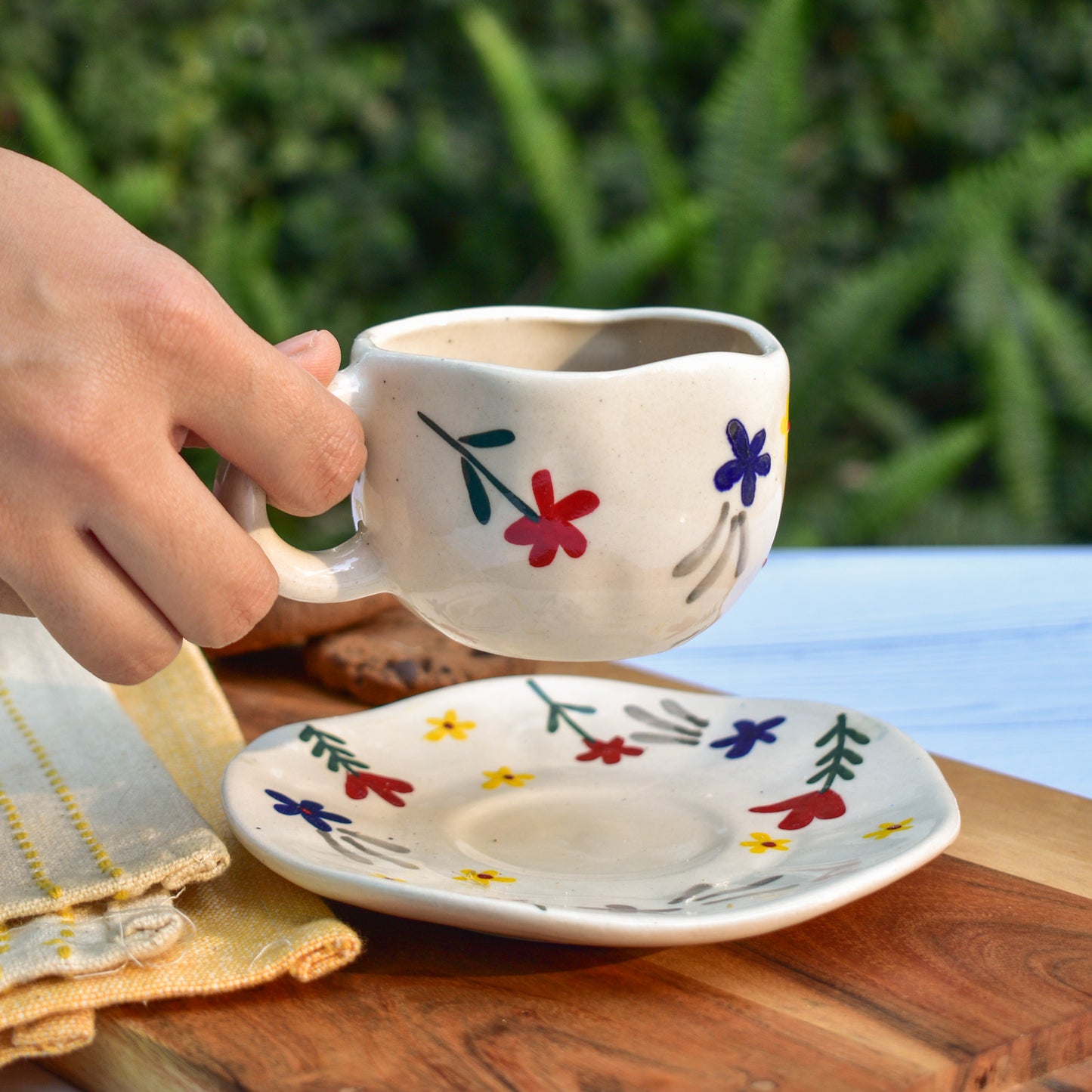 Stylish Ceramic Tea Cup Saucer Set - Garden