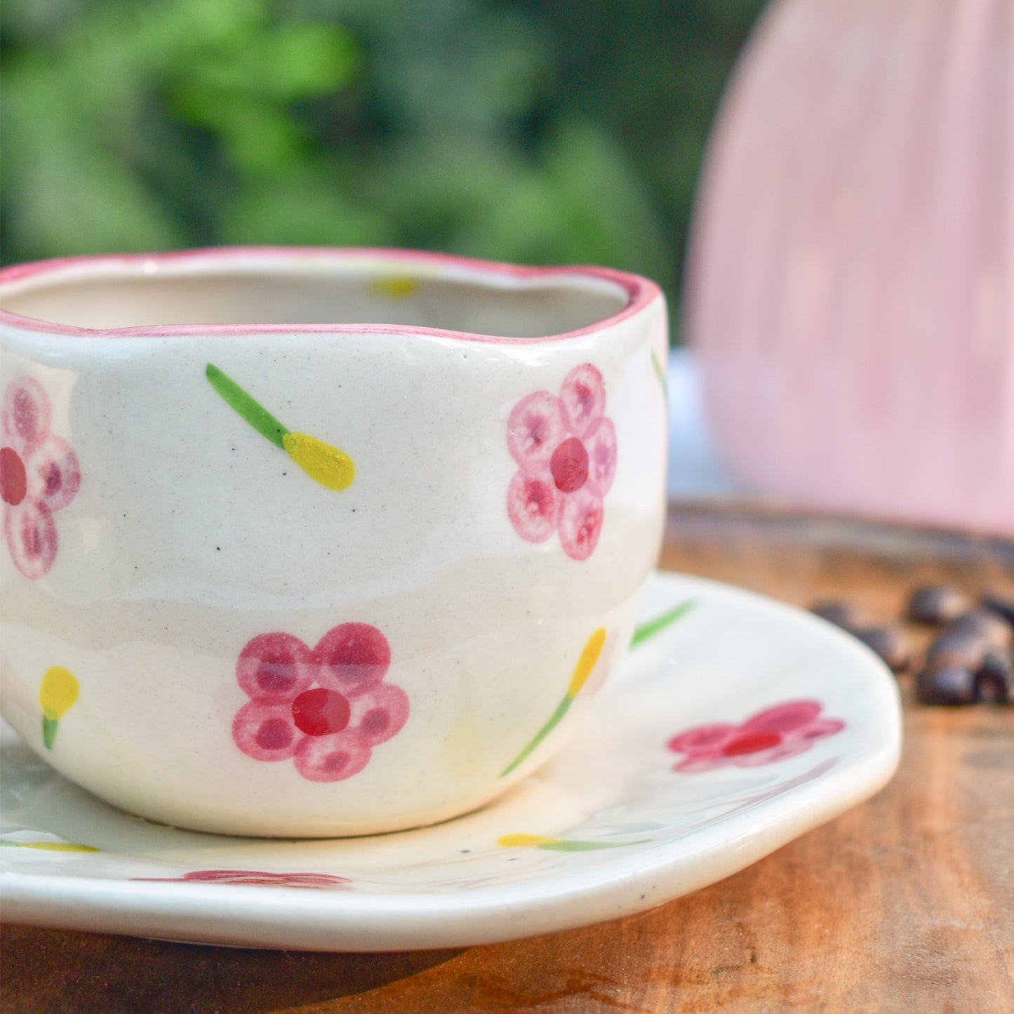 Adorable Tea Cup Coaster Set- Pink Flower
