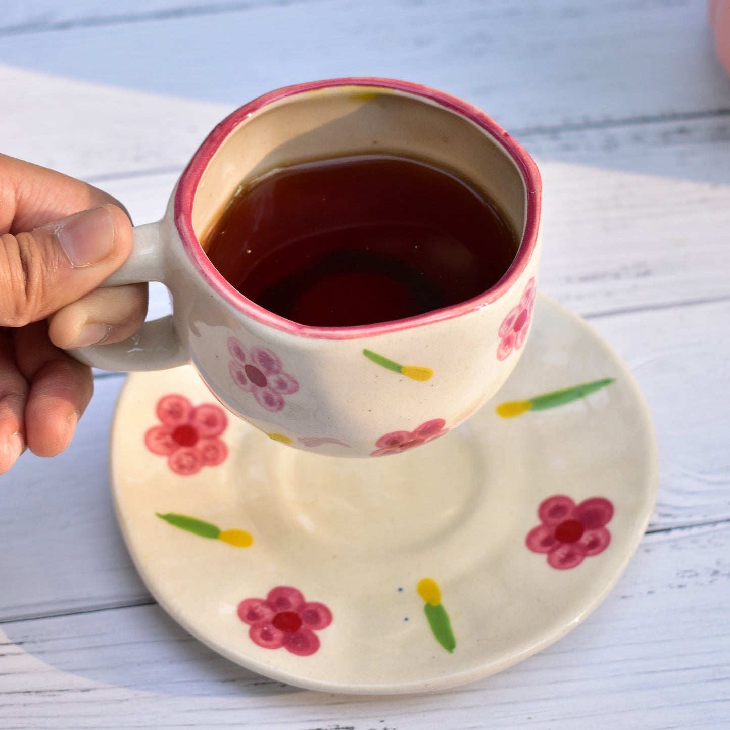 Adorable Tea Cup Coaster Set- Pink Flower