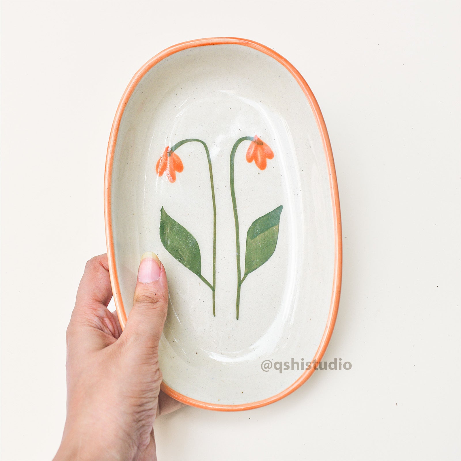 Ceramic Oval Bowl - Amber Flower ( 1 pc )