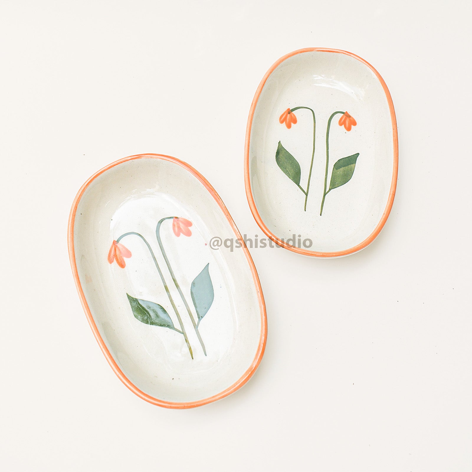 Ceramic Oval Bowl - Amber Flower ( 1 pc )