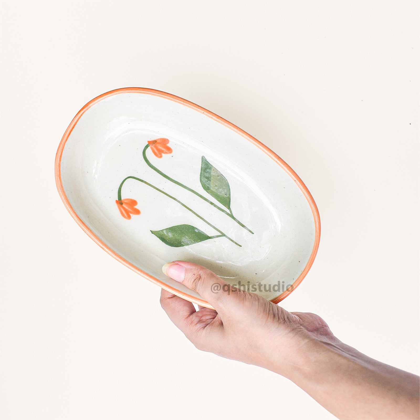 Ceramic Oval Bowl - Amber Flower ( 1 pc )
