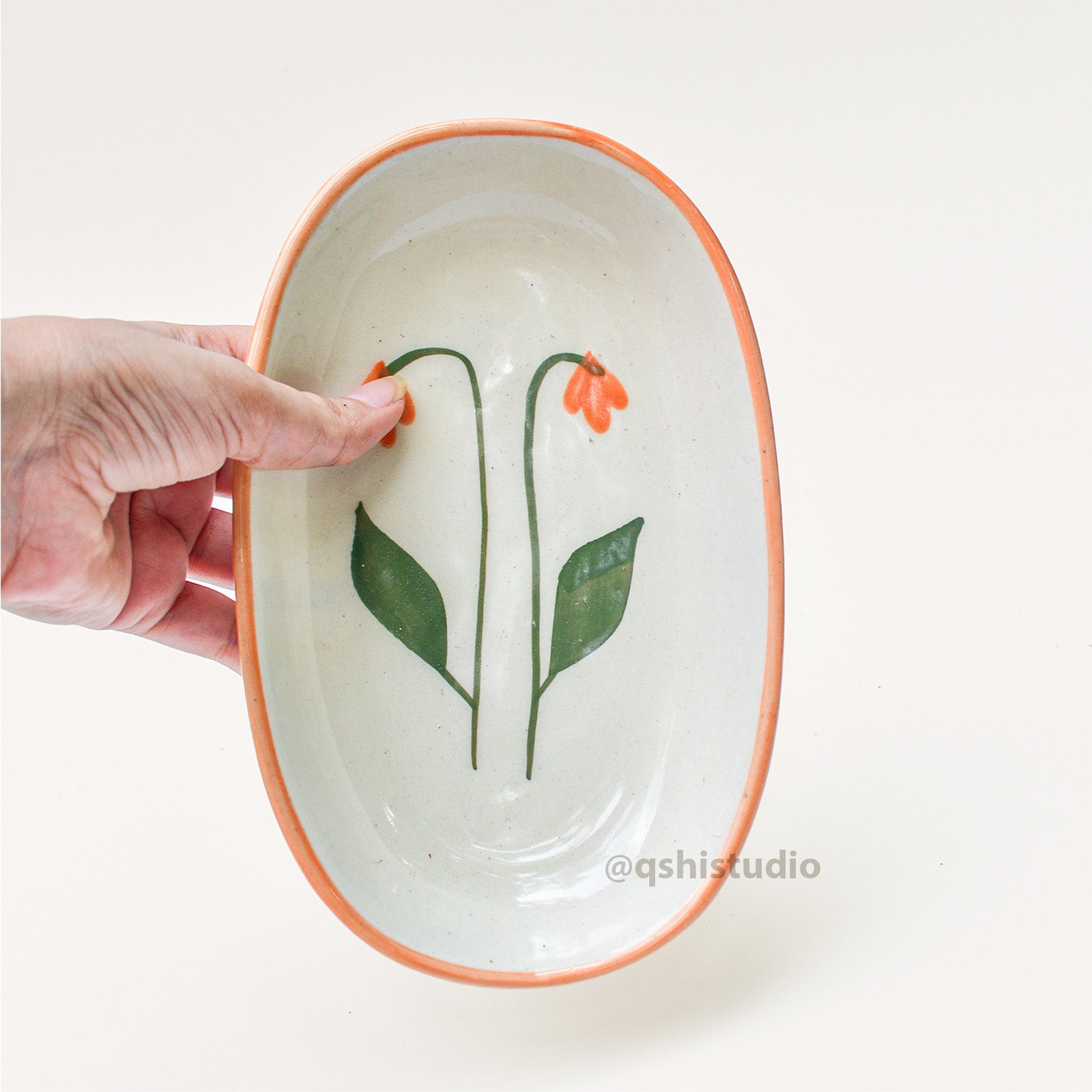 Ceramic Oval Bowl - Amber Flower ( 1 pc )