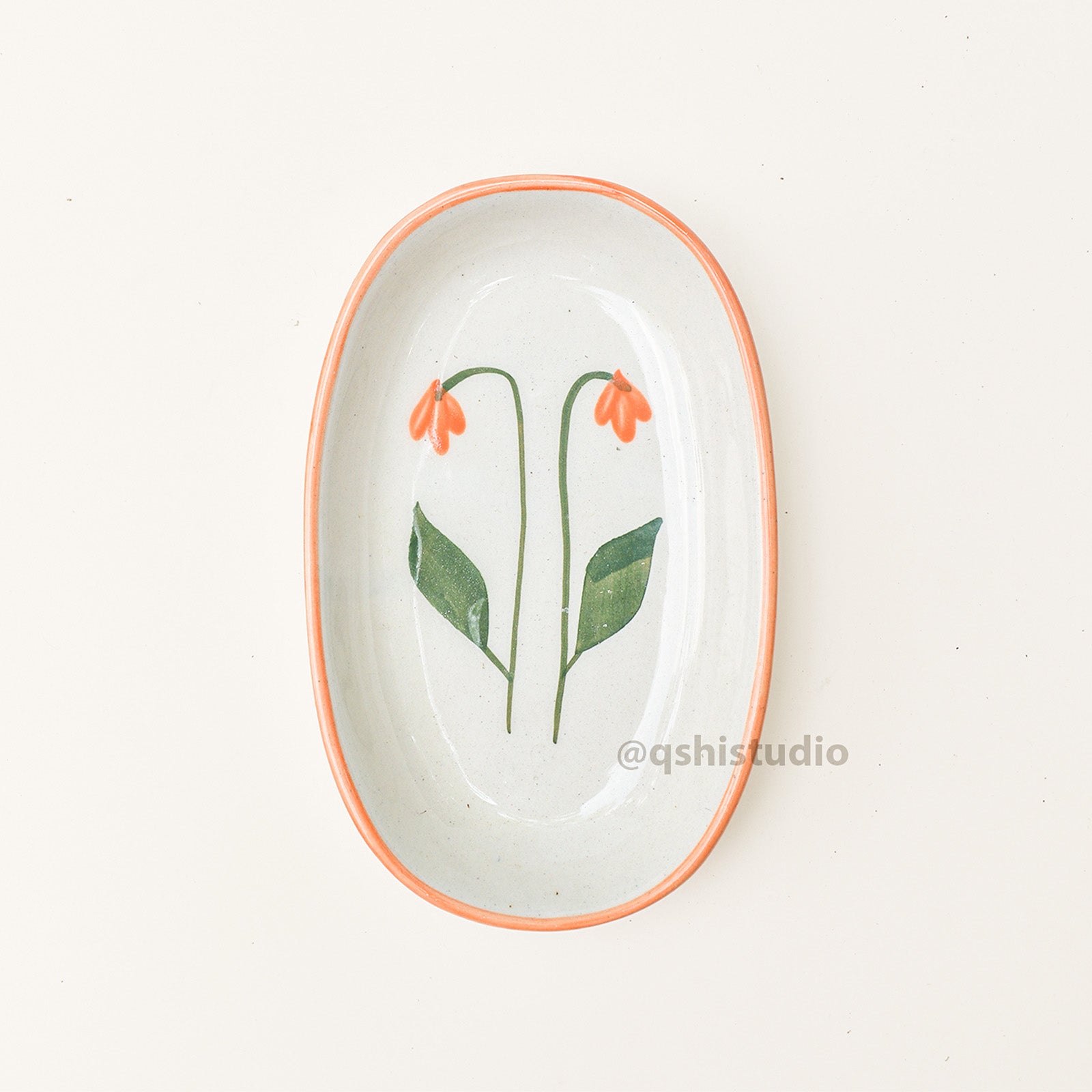 Ceramic Oval Bowl - Amber Flower ( 1 pc )