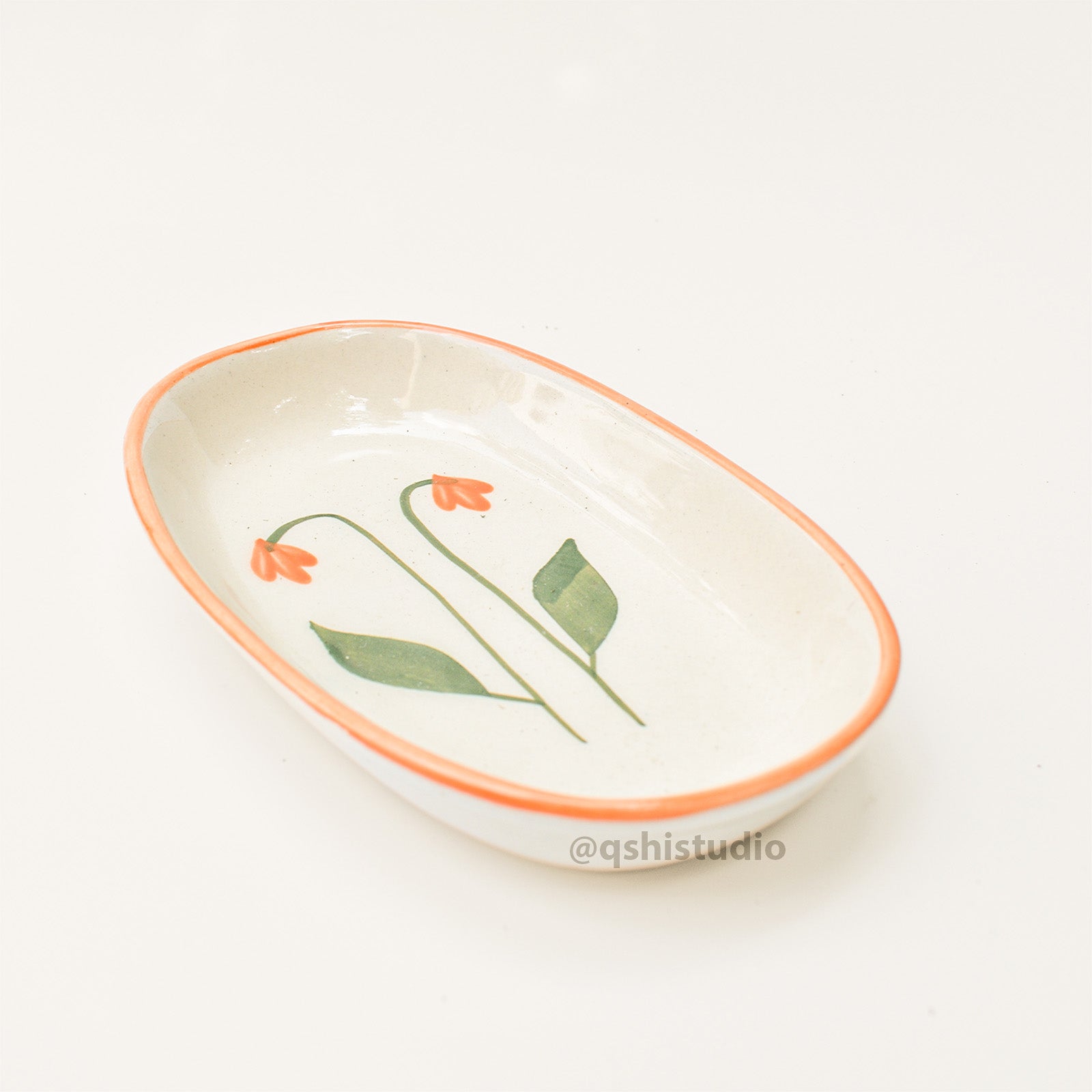 Ceramic Oval Bowl - Amber Flower ( 1 pc )