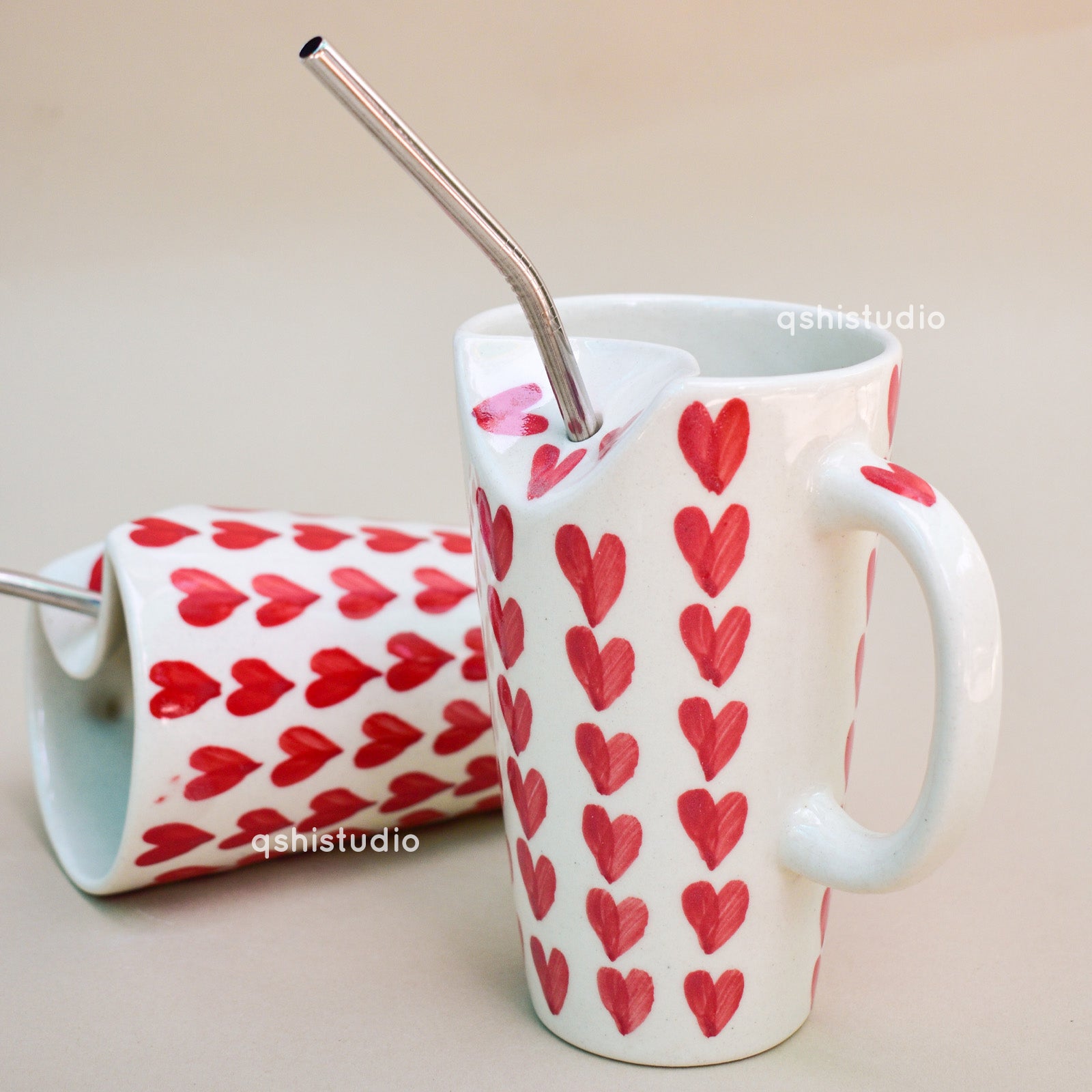 Aesthetic Tall Latte Mug With Straw - Summer Heart