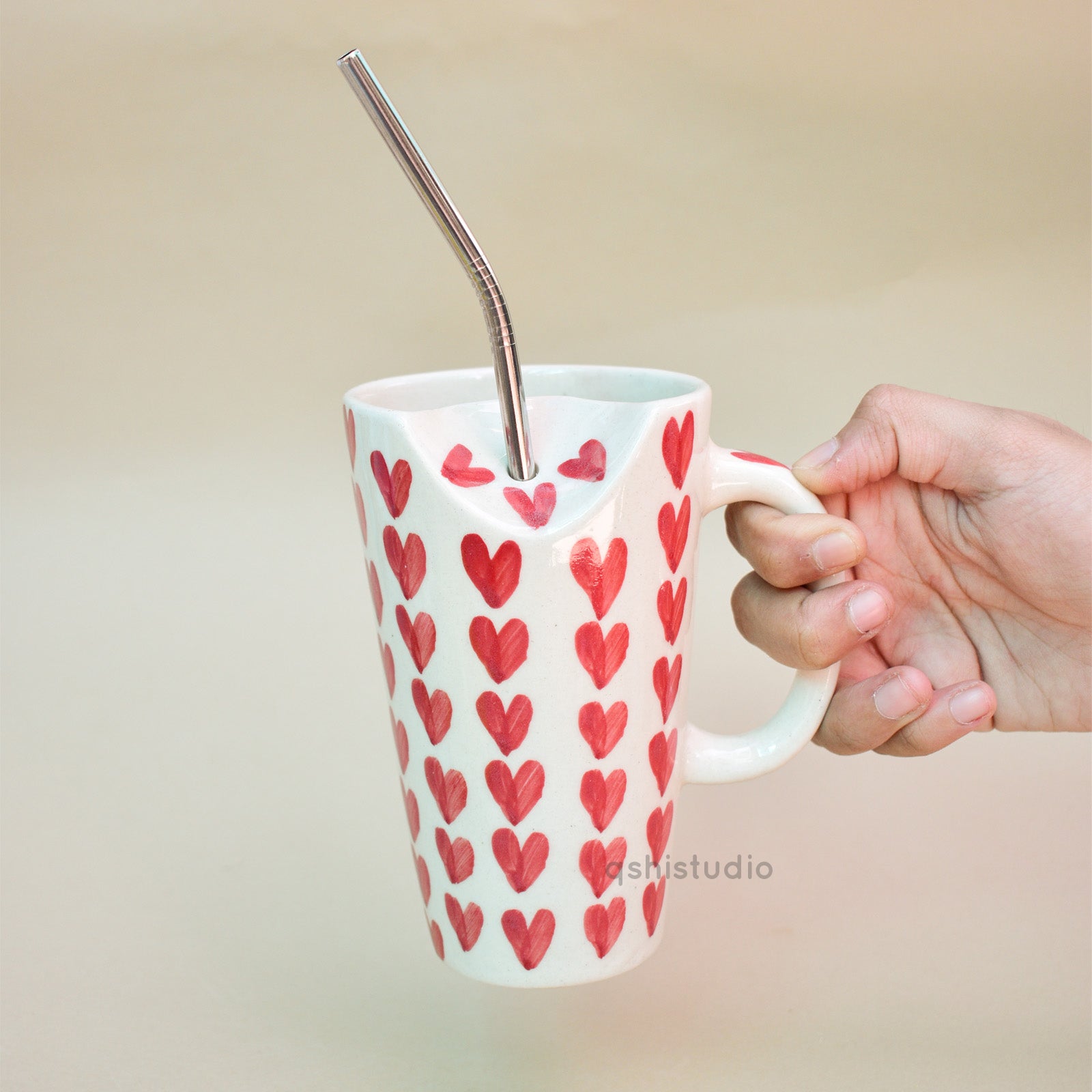 Aesthetic Tall Latte Mug With Straw - Summer Heart