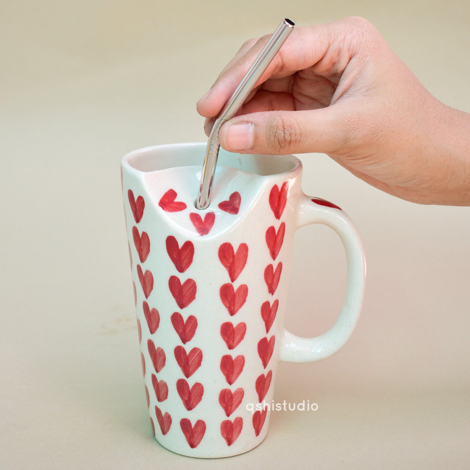 Aesthetic Tall Latte Mug With Straw - Summer Heart