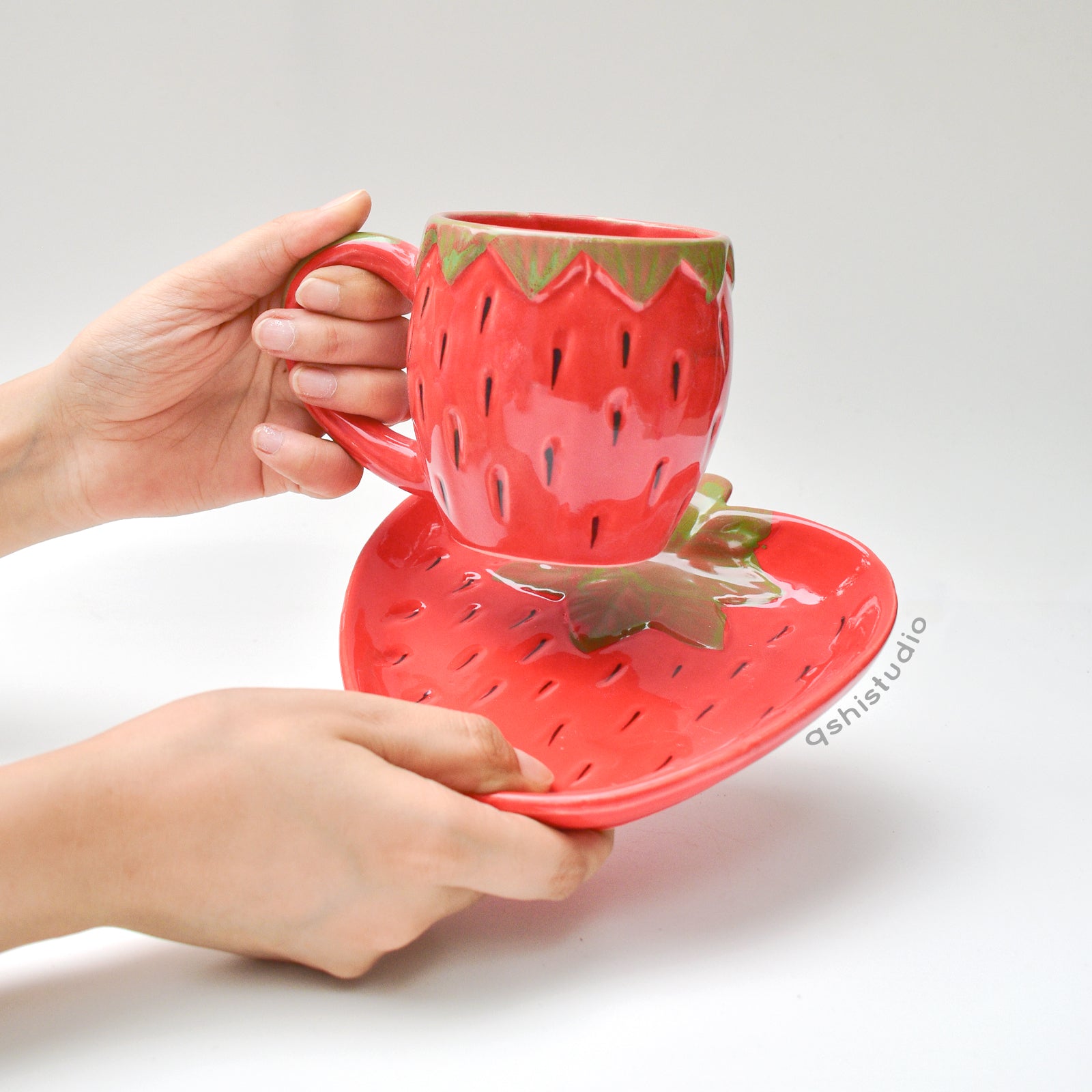 Red Strawberry Tea Cup & Plate Set