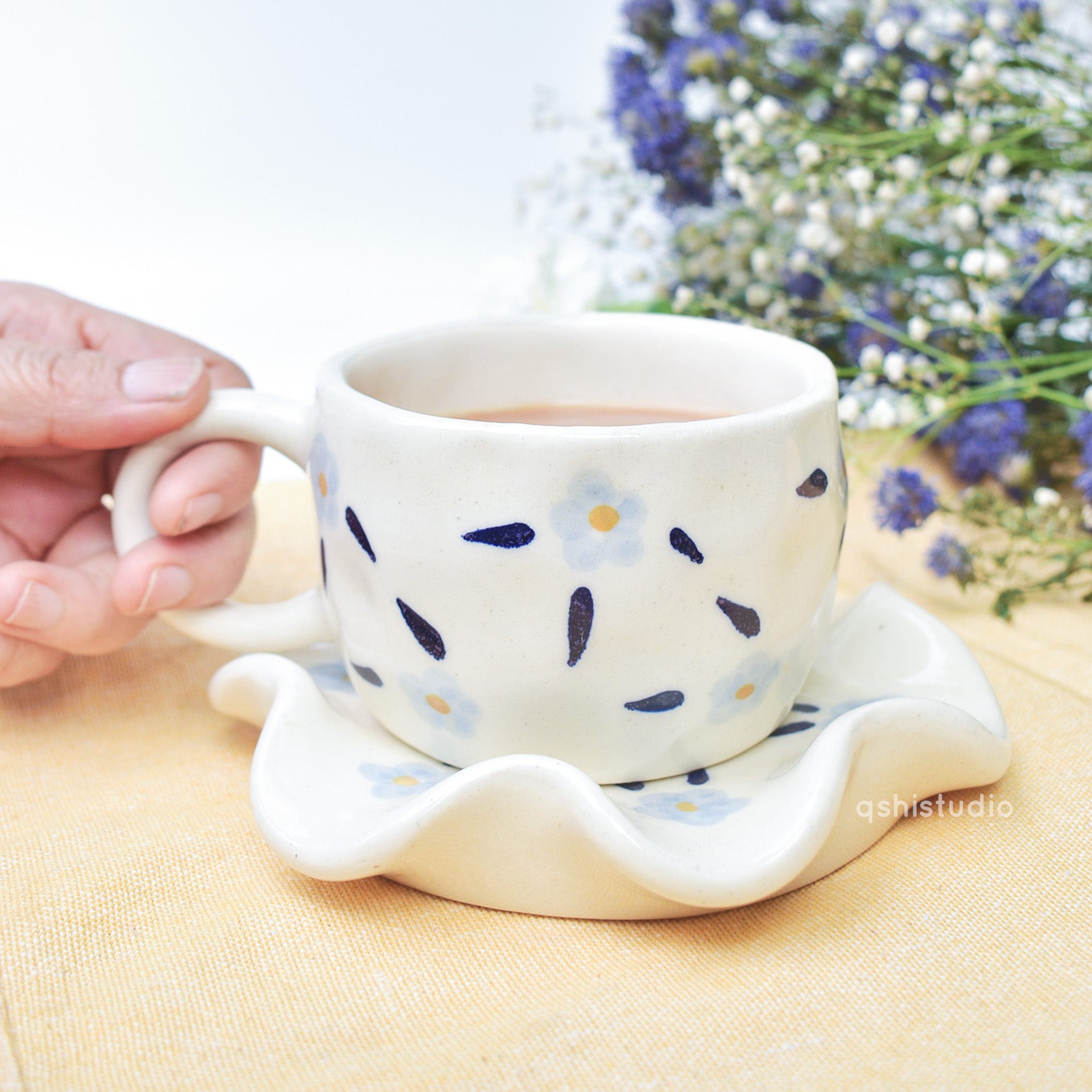 Daisy Blue Tea Cup & Coaster Set