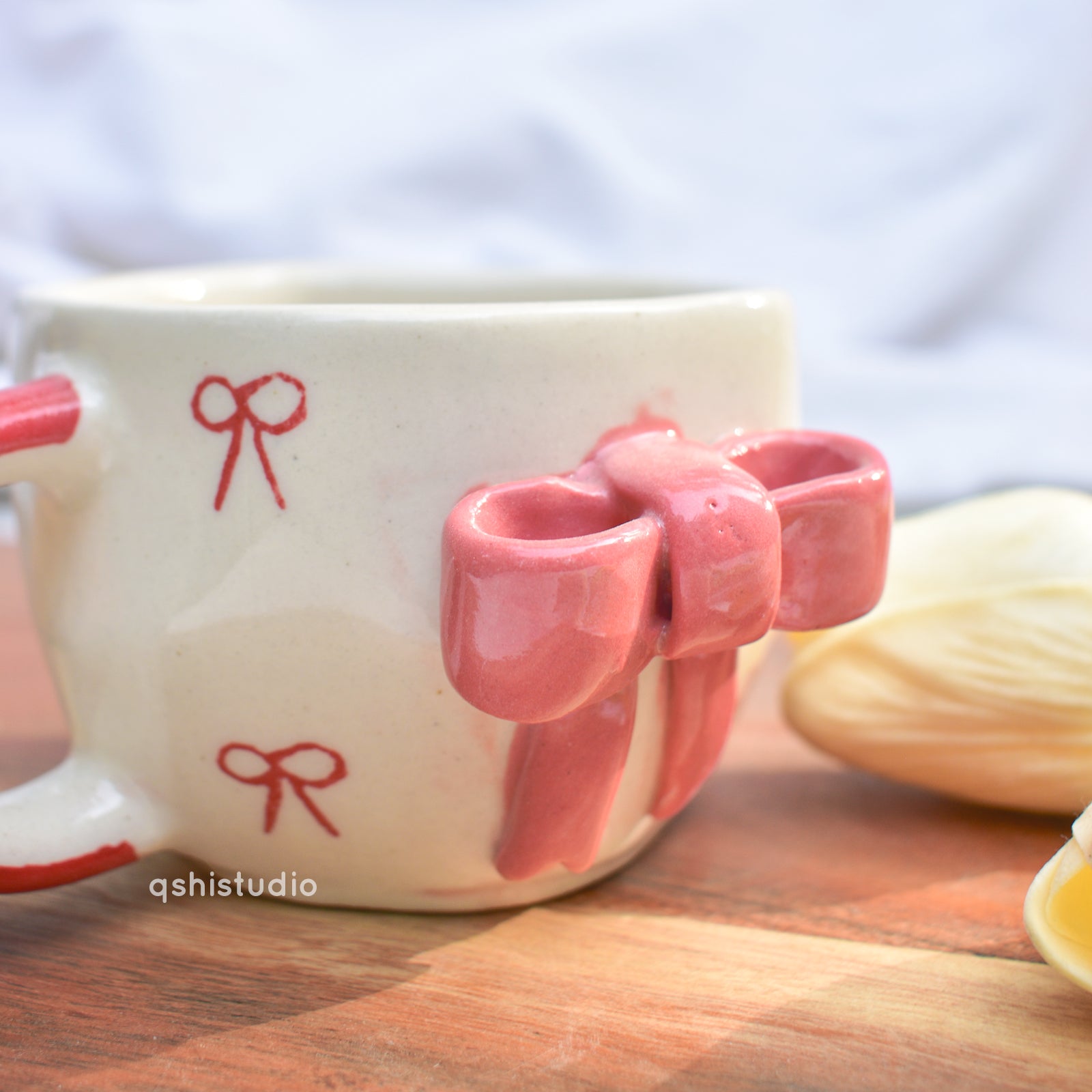 Cute Ceramic Mug - Small Red Bow