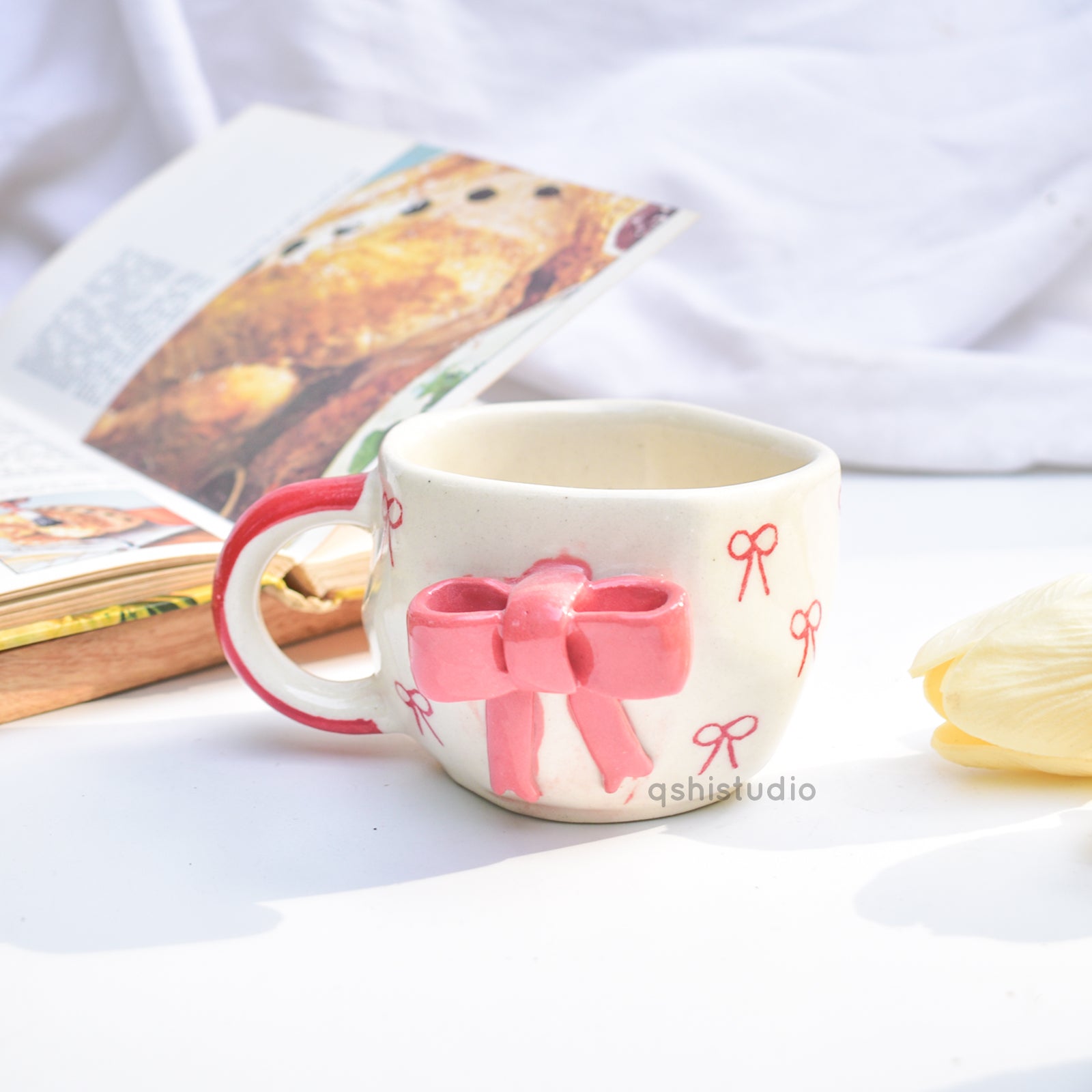 Cute Ceramic Mug - Small Red Bow