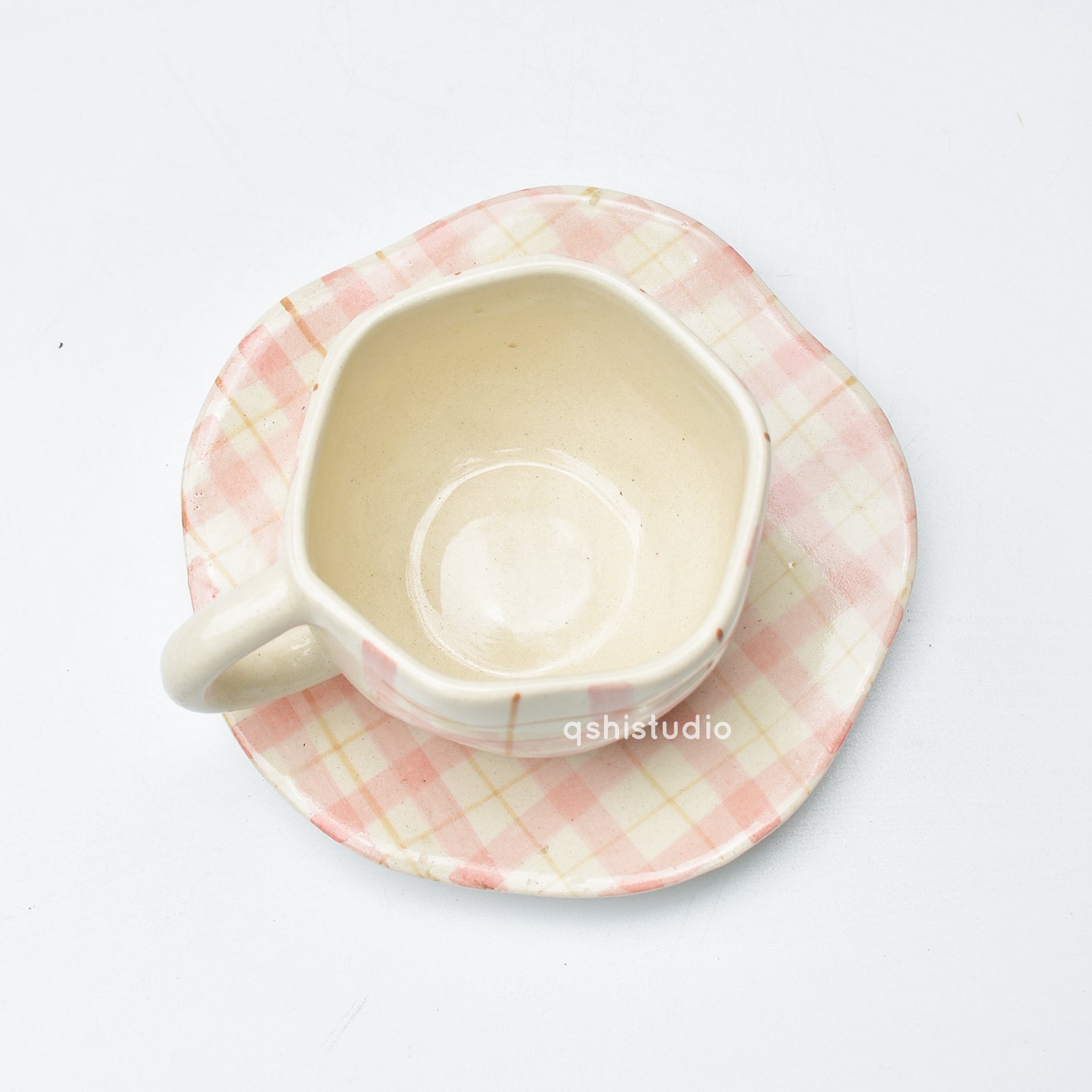Ceramic Coffee Mug & Saucer Set - Cozy Checks