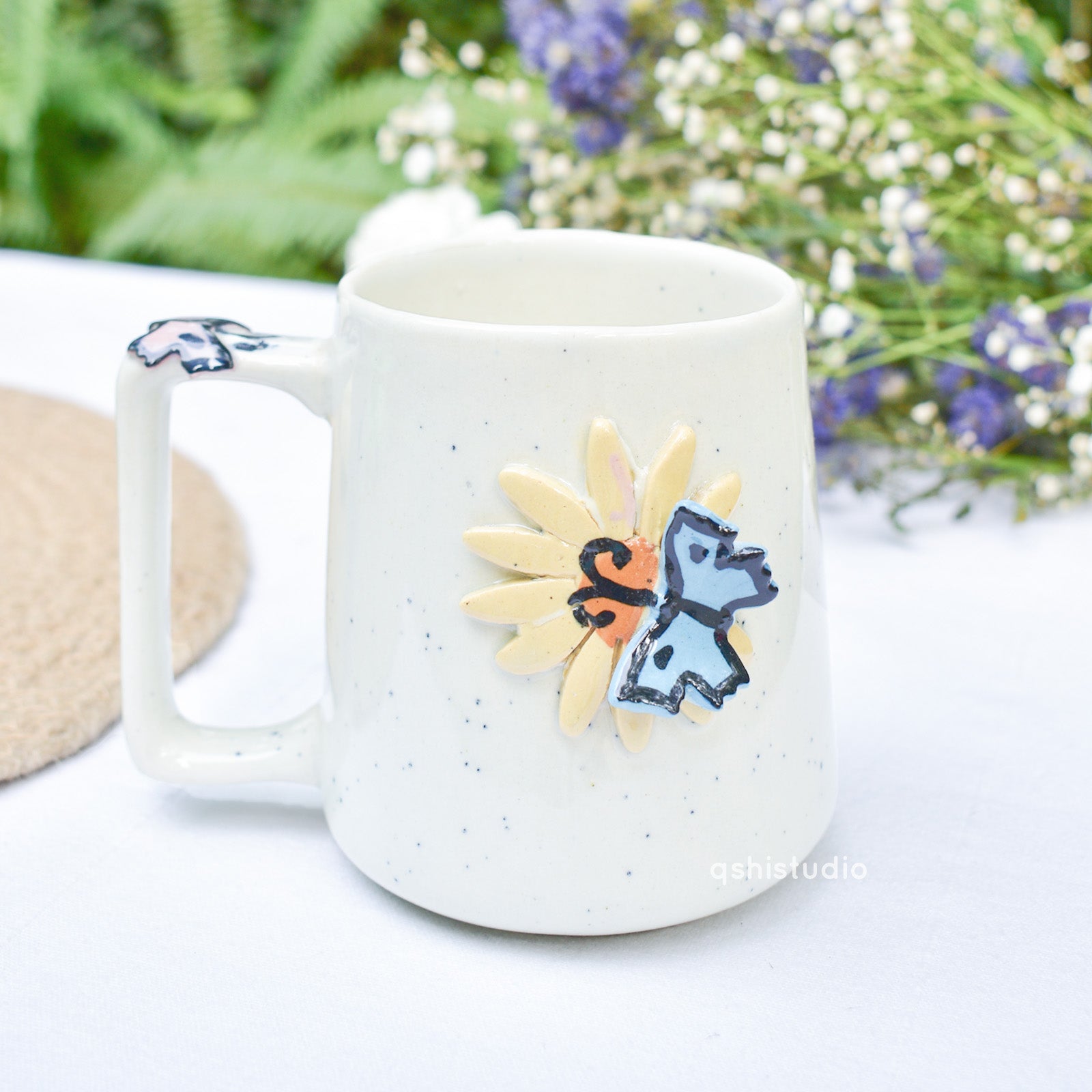 Handmade Ceramic Mug - 3D Butterfly Flower