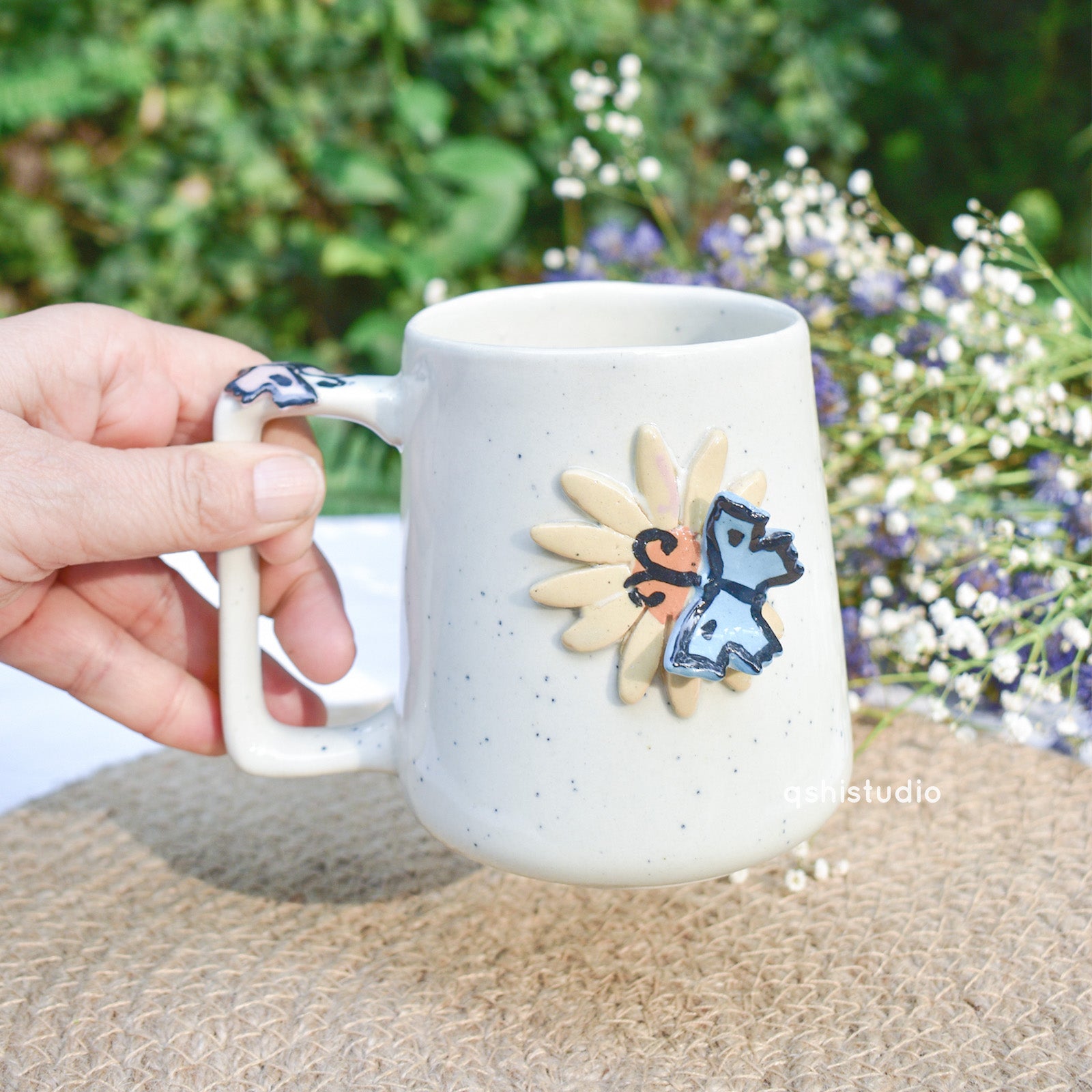 Handmade Ceramic Mug - 3D Butterfly Flower