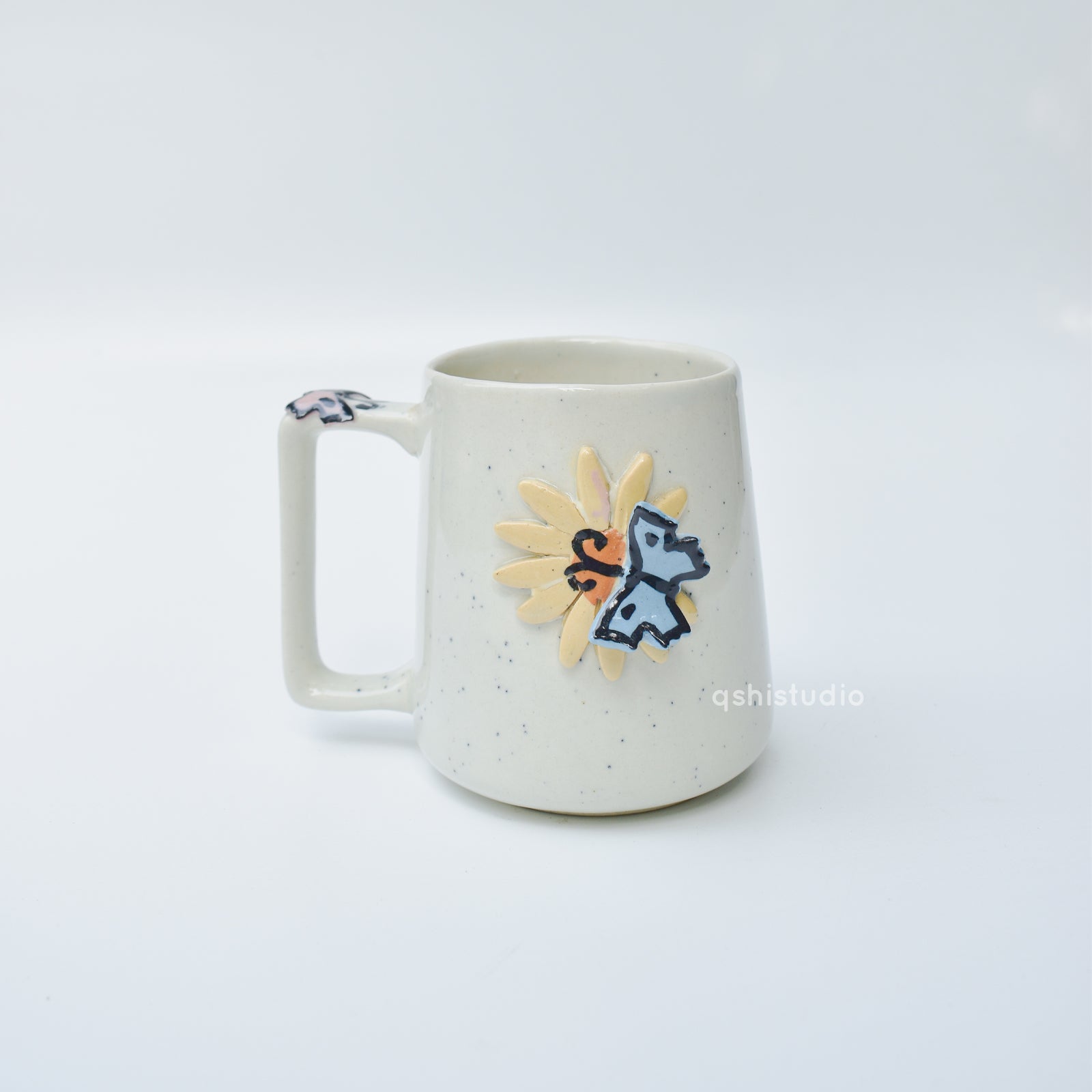 Handmade Ceramic Mug - 3D Butterfly Flower