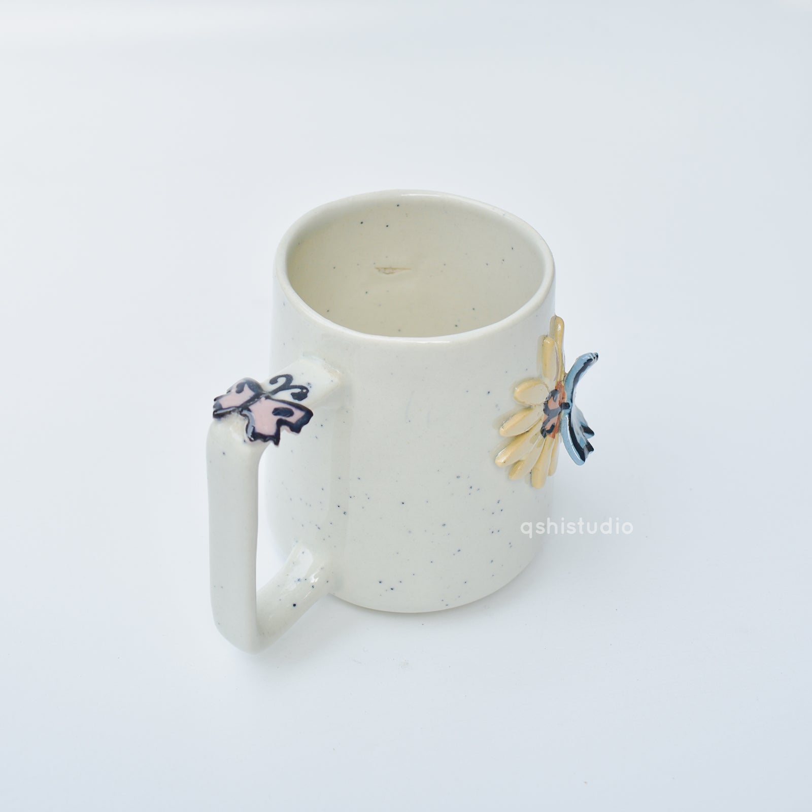 Handmade Ceramic Mug - 3D Butterfly Flower