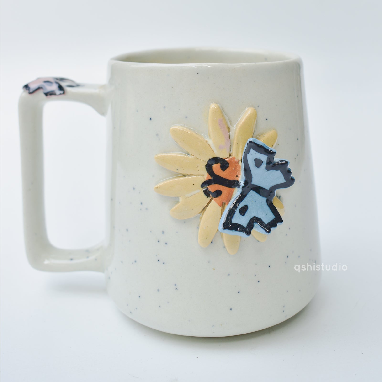 Handmade Ceramic Mug - 3D Butterfly Flower