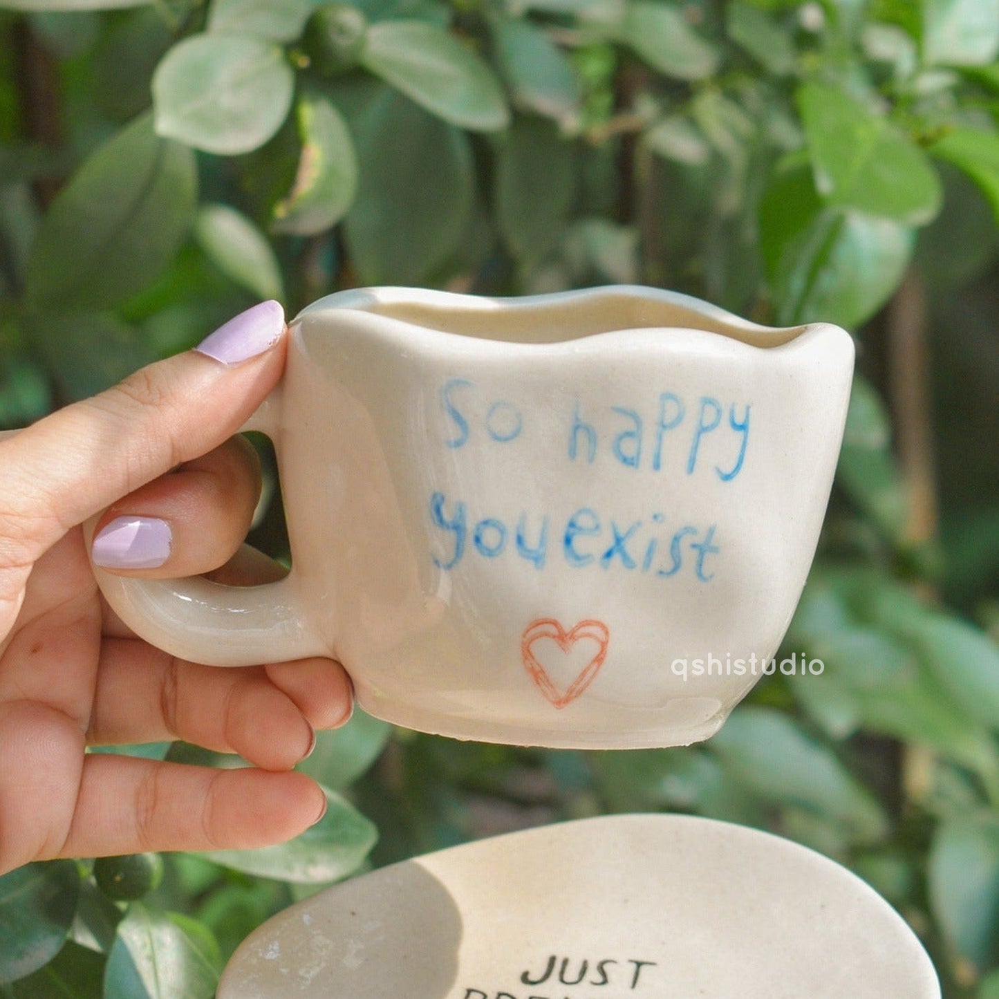 Adorable Cute Handmade Ceramic Coffee Mug - Happy