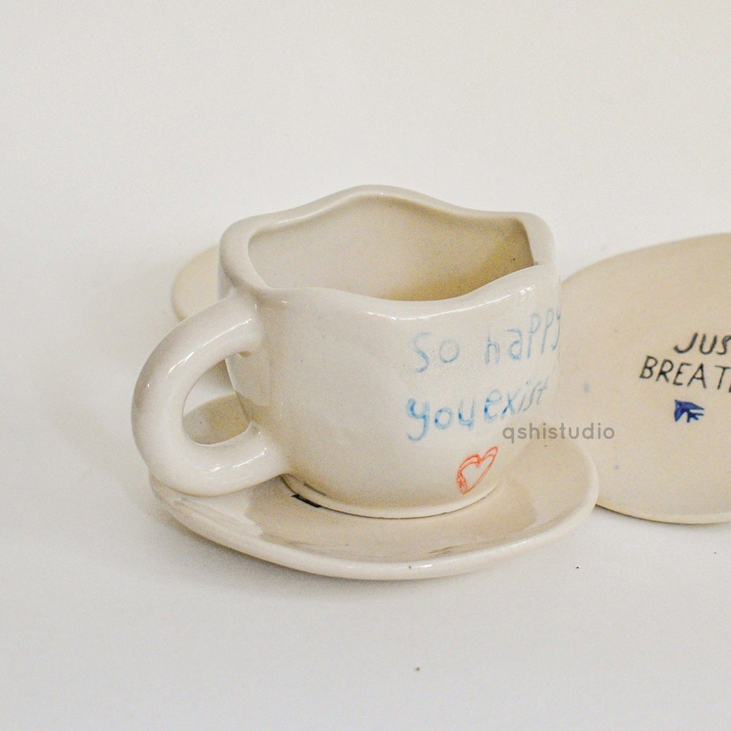 Adorable Cute Handmade Ceramic Coffee Mug - Happy