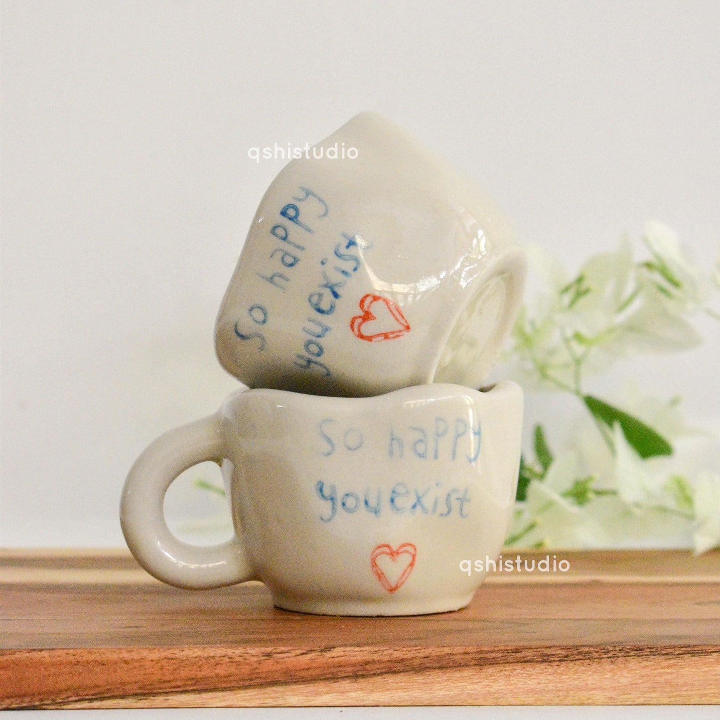 Adorable Cute Handmade Ceramic Coffee Mug - Happy