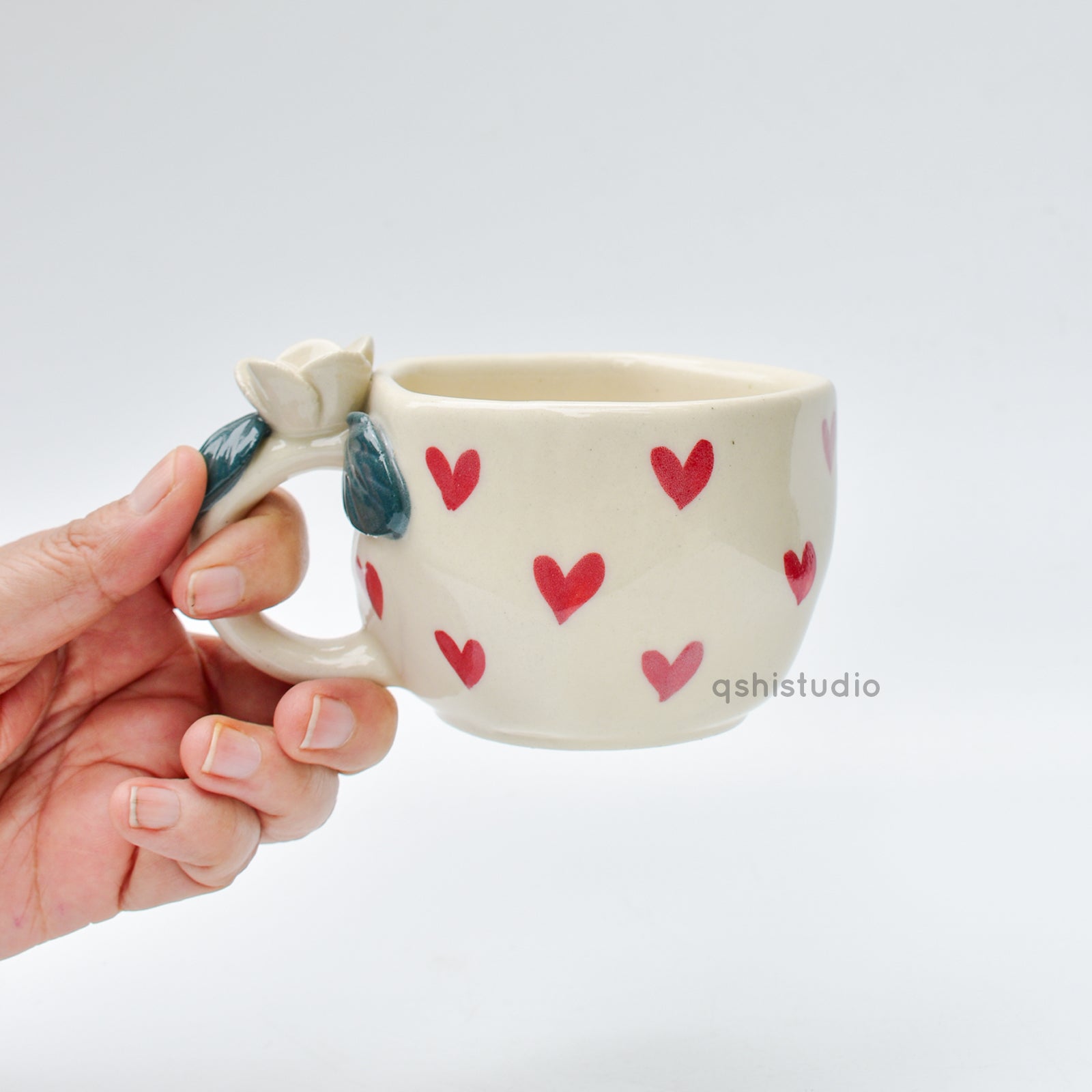Pinterest Ceramic Mug - White Rose Bush Hearts