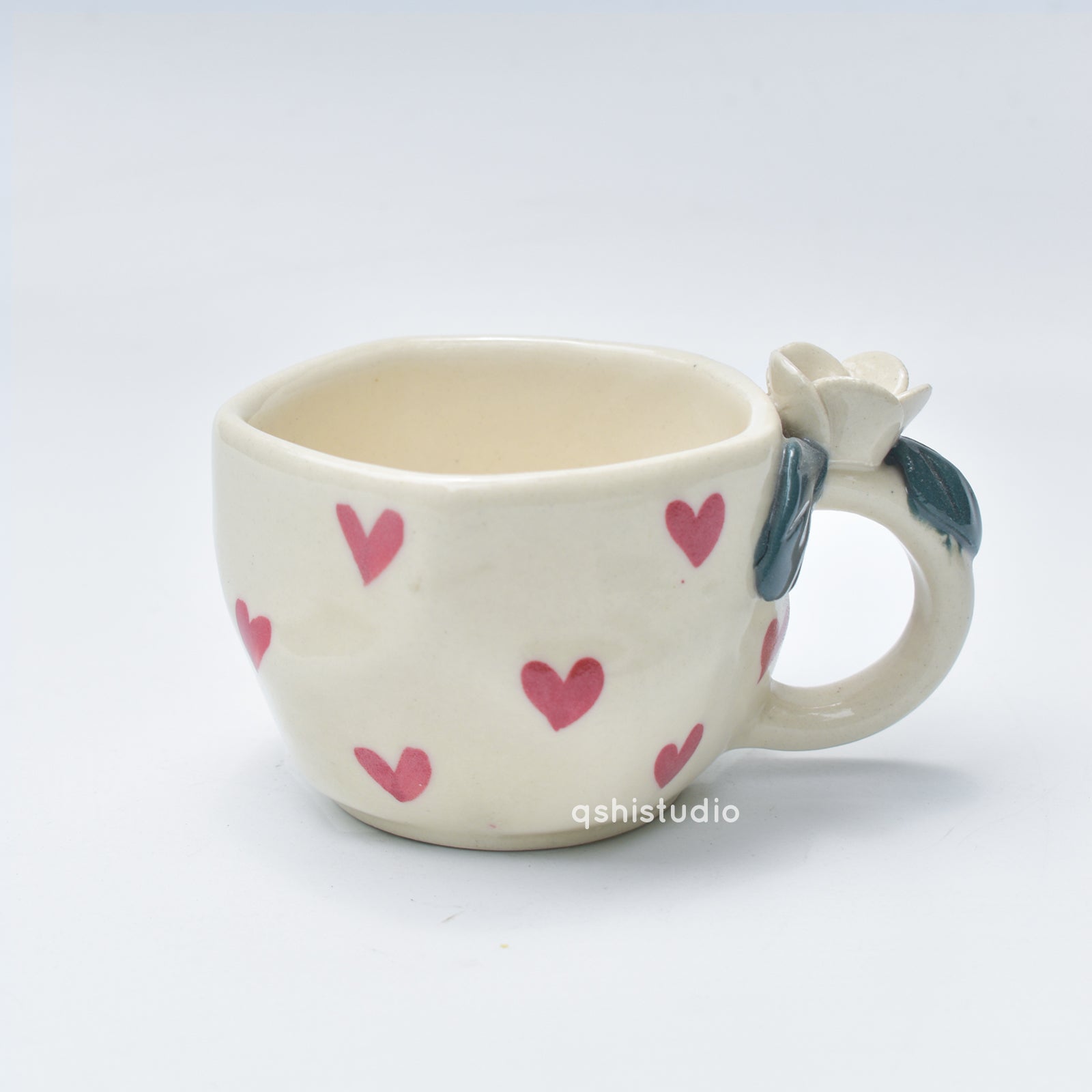 Pinterest Ceramic Mug - White Rose Bush Hearts