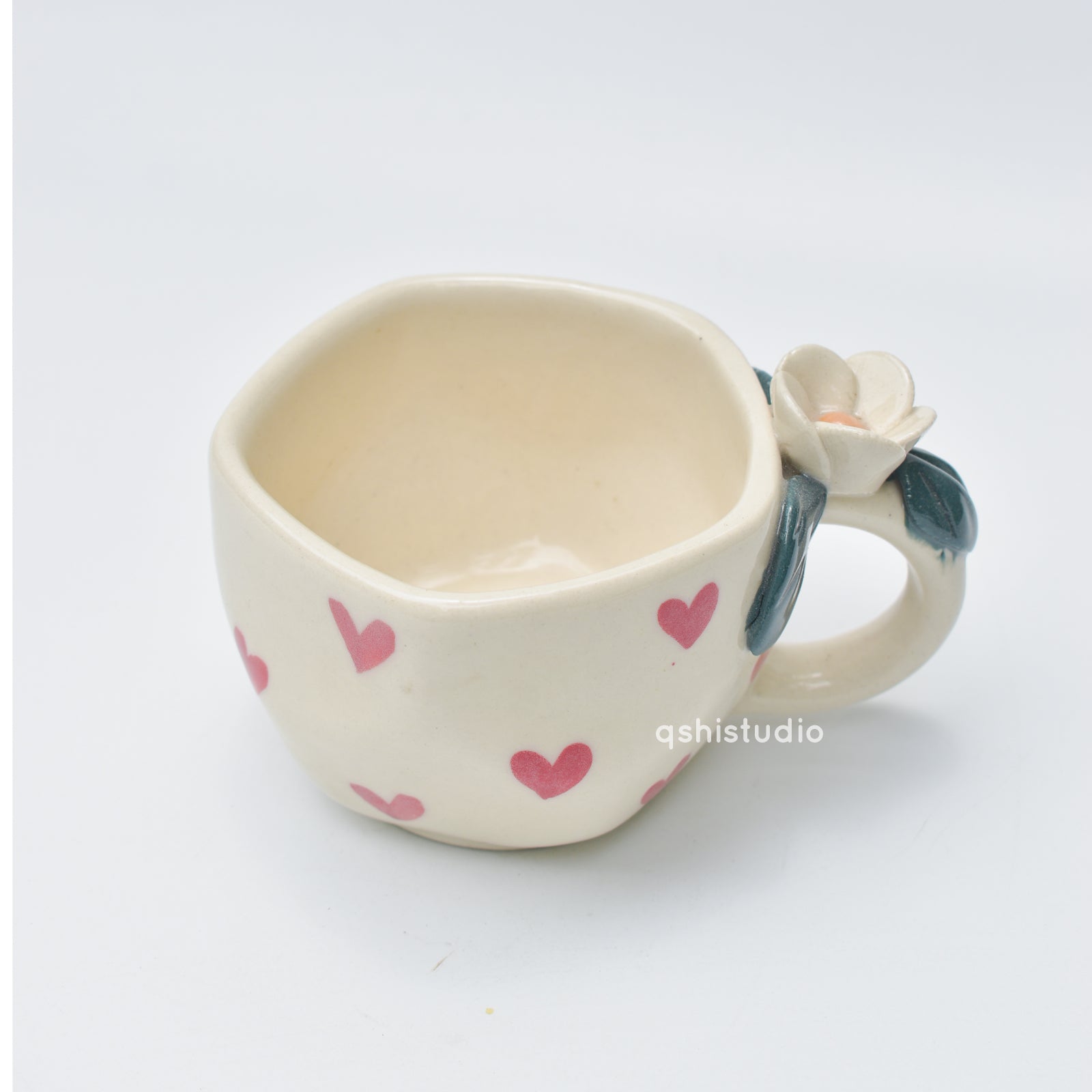 Pinterest Ceramic Mug - White Rose Bush Hearts
