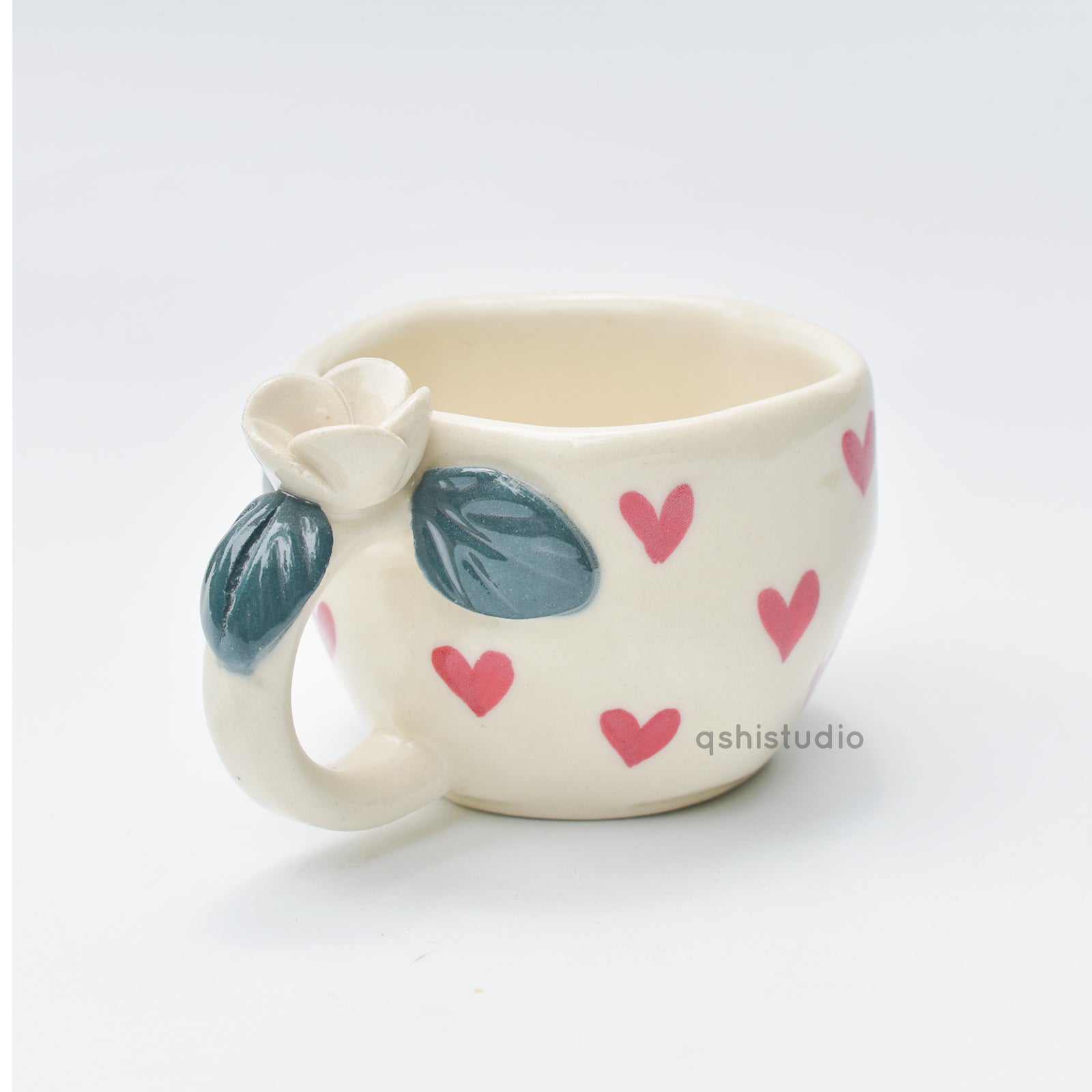 Pinterest Ceramic Mug - White Rose Bush Hearts