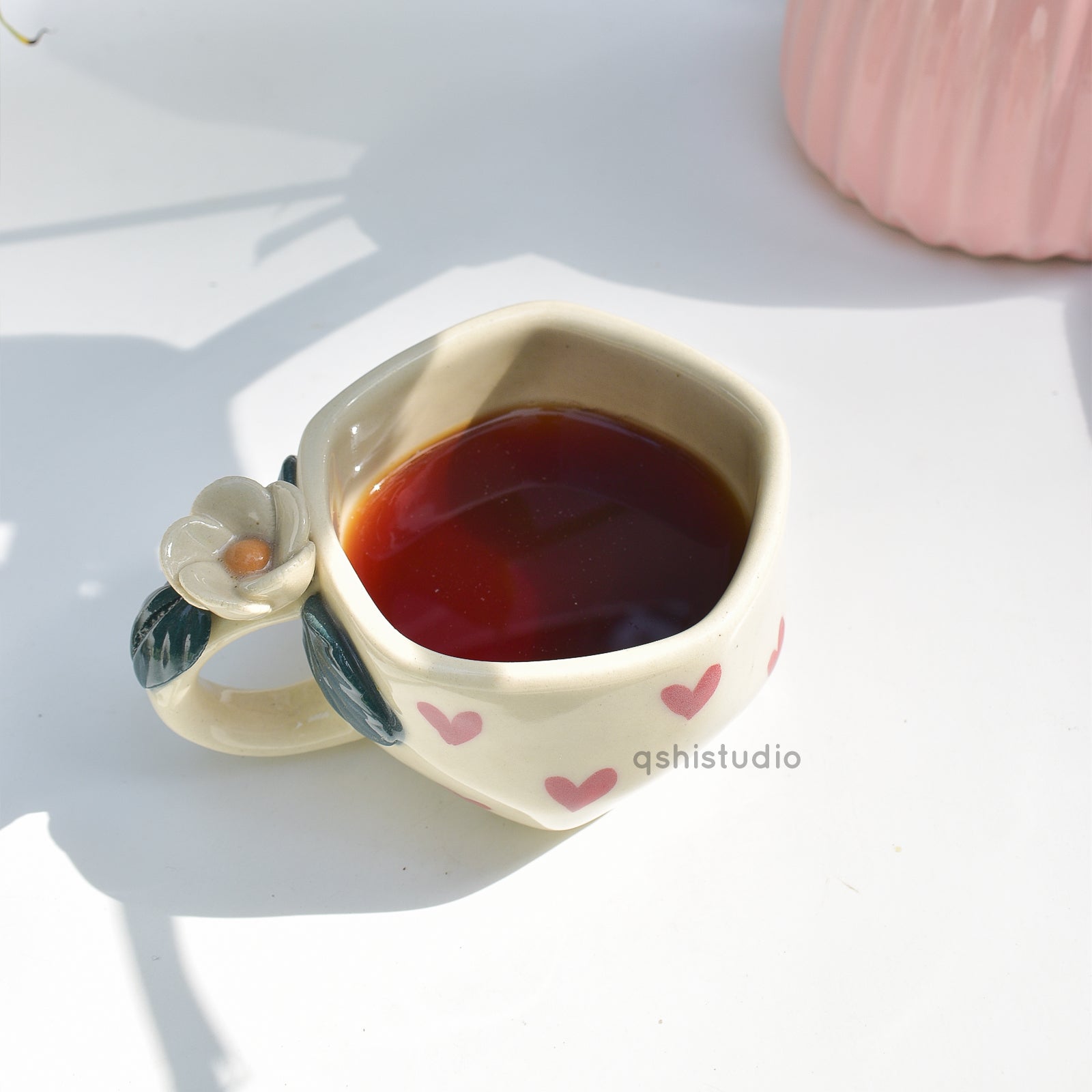 Pinterest Ceramic Mug - White Rose Bush Hearts