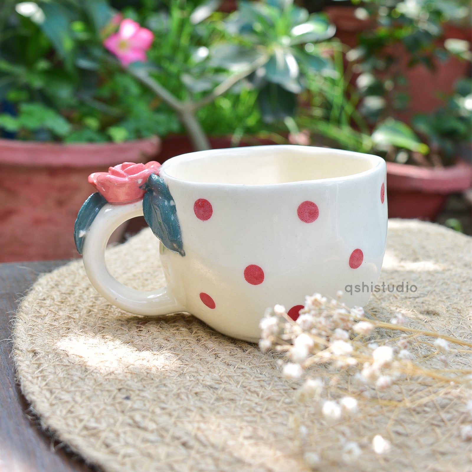 Pinterest Ceramic Mug - Red Rose Bush Dots
