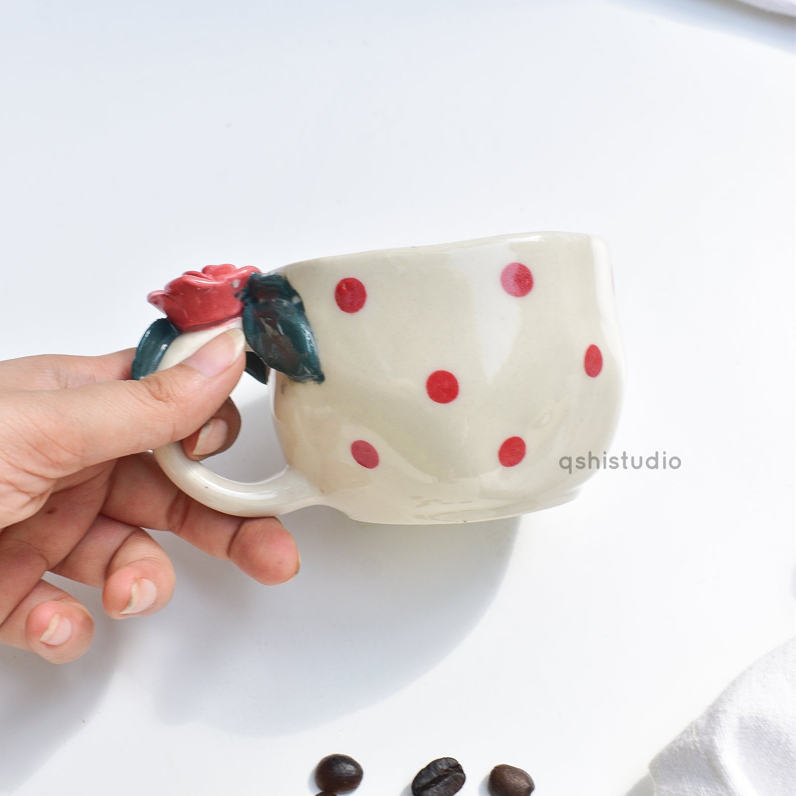 Pinterest Ceramic Mug - Red Rose Bush Dots