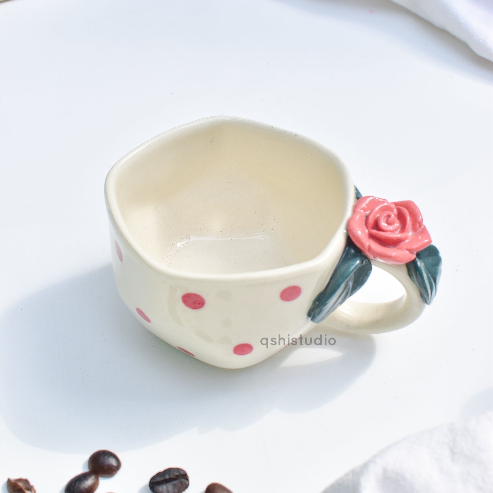 Pinterest Ceramic Mug - Red Rose Bush Dots