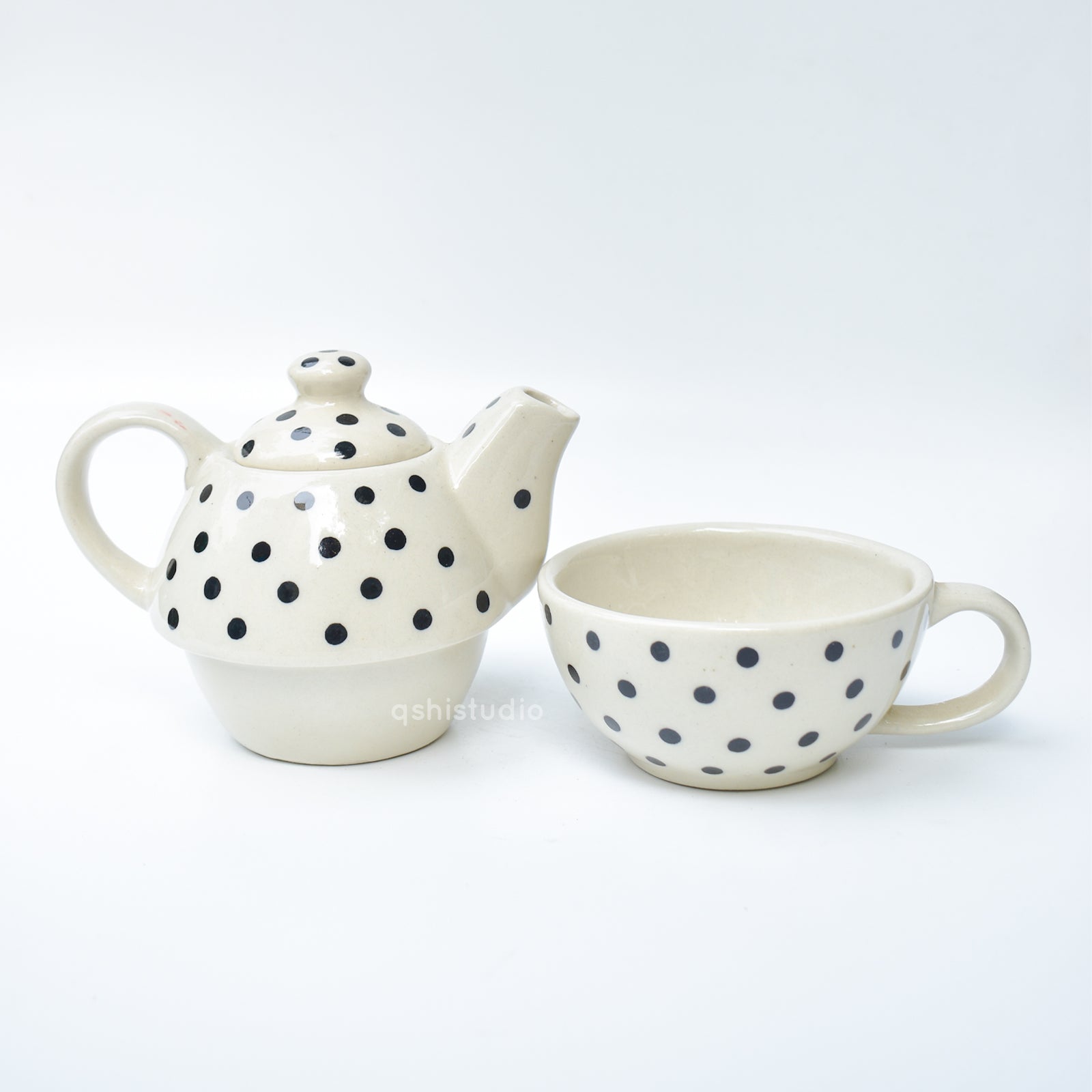 Ceramic Tea Pot & Cup Set - Polka Dots