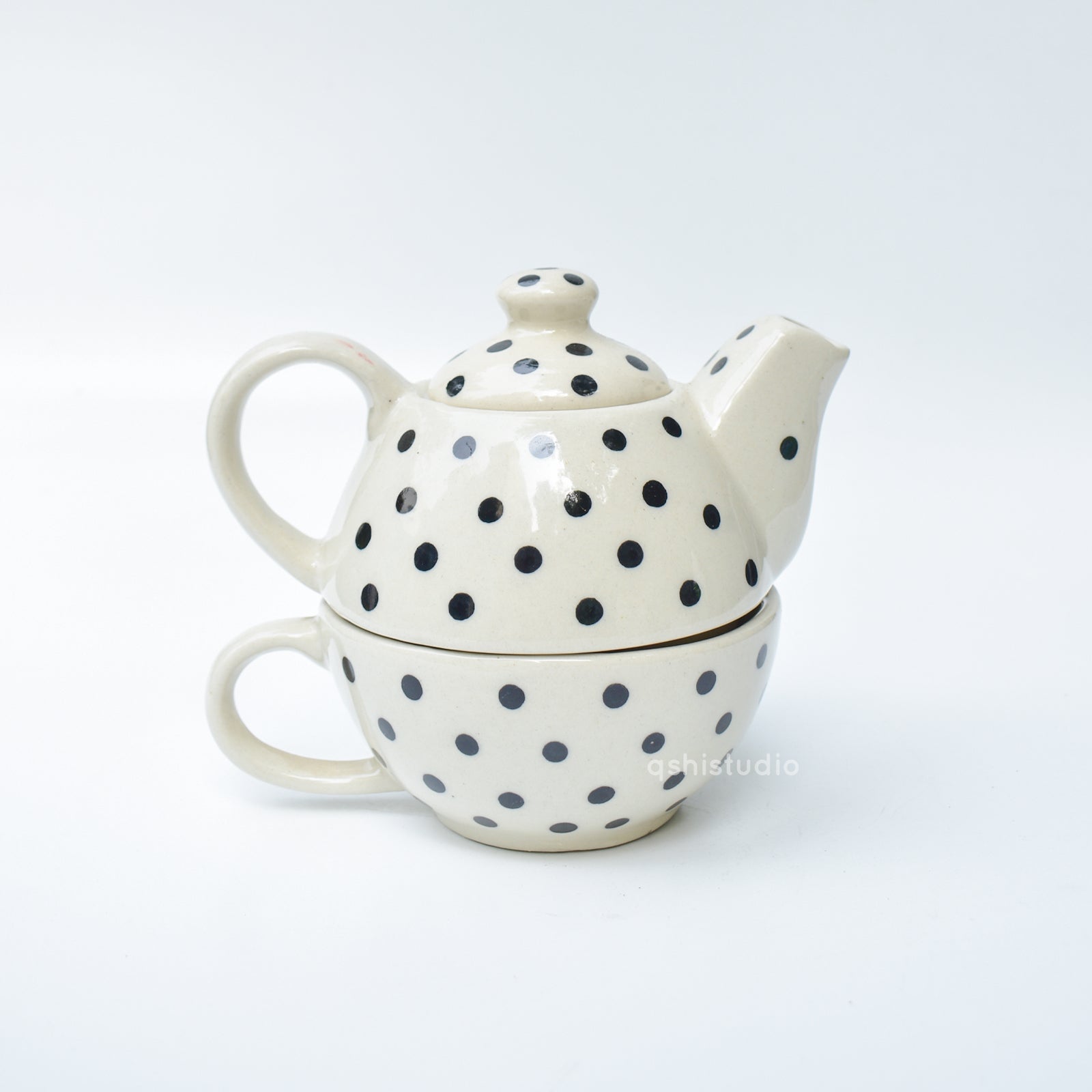 Ceramic Tea Pot & Cup Set - Polka Dots