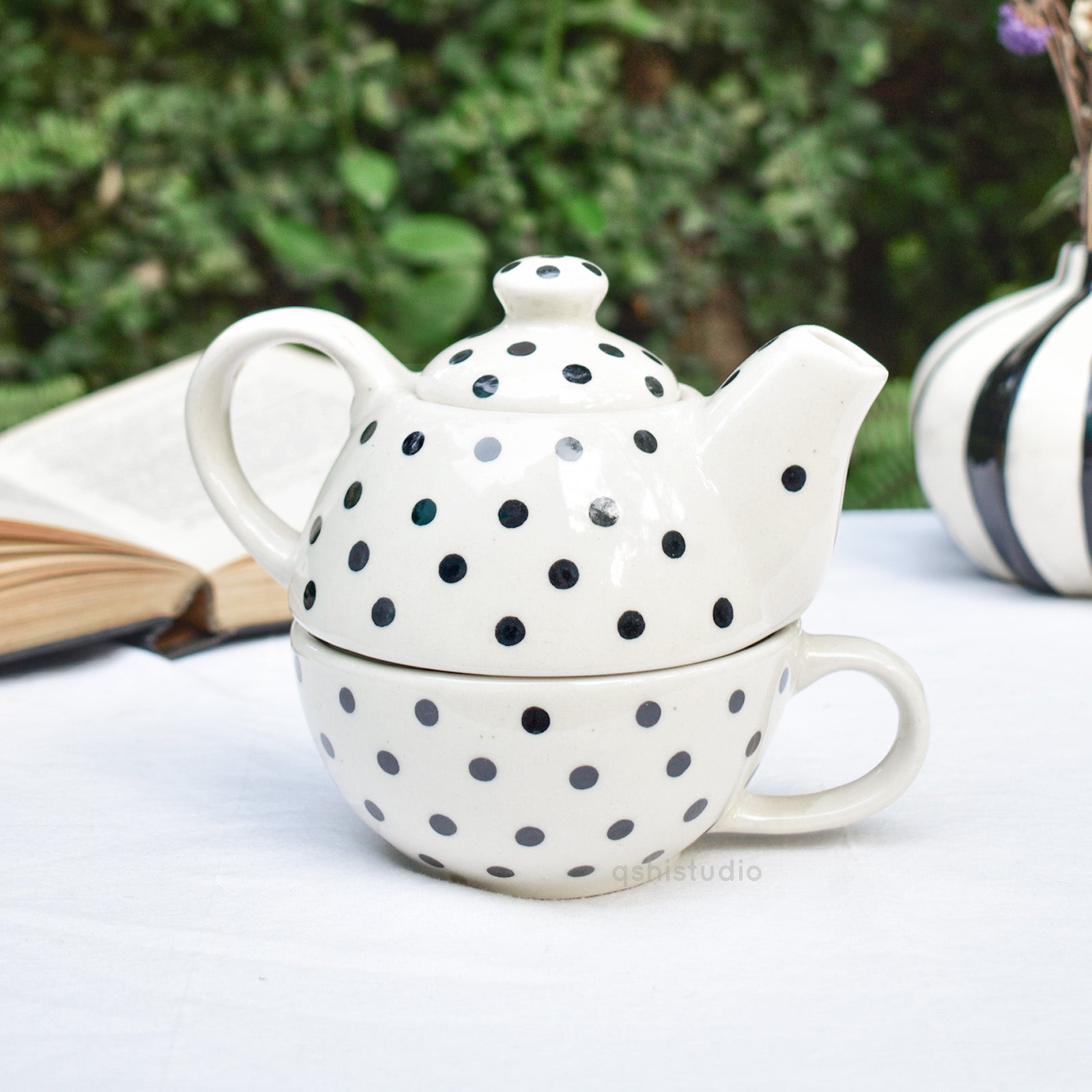 Ceramic Tea Pot & Cup Set - Polka Dots