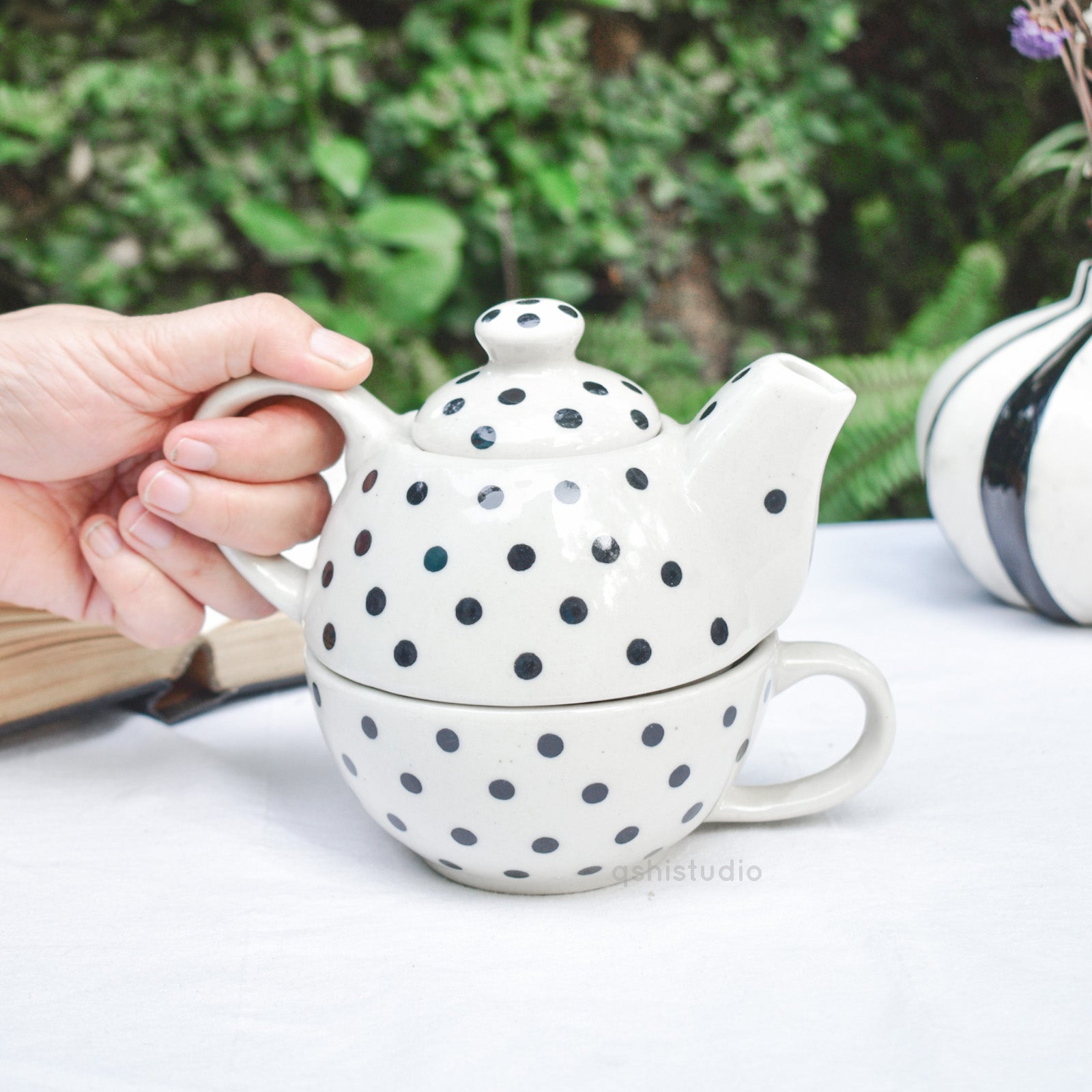 Ceramic Tea Pot & Cup Set - Polka Dots