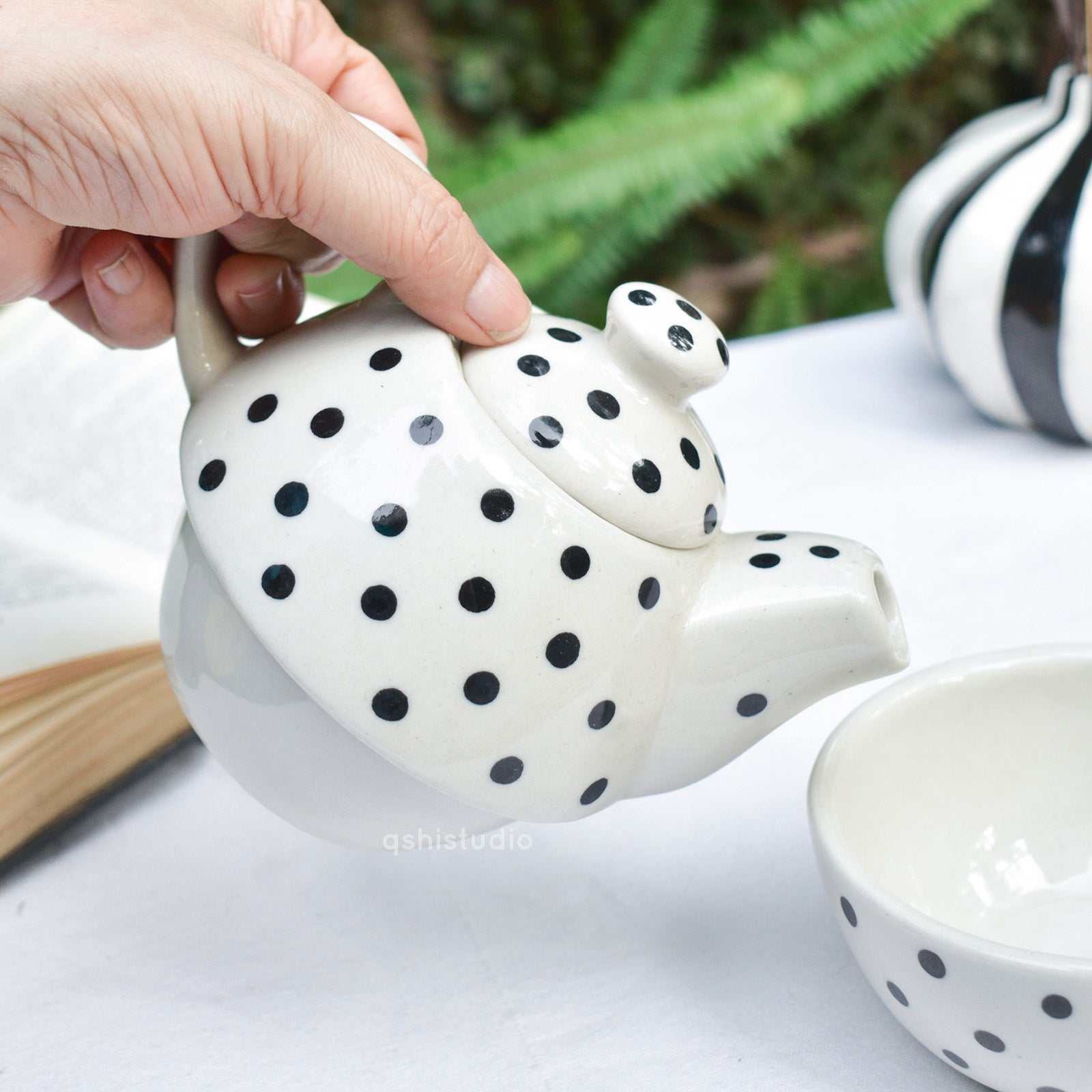 Ceramic Tea Pot & Cup Set - Polka Dots