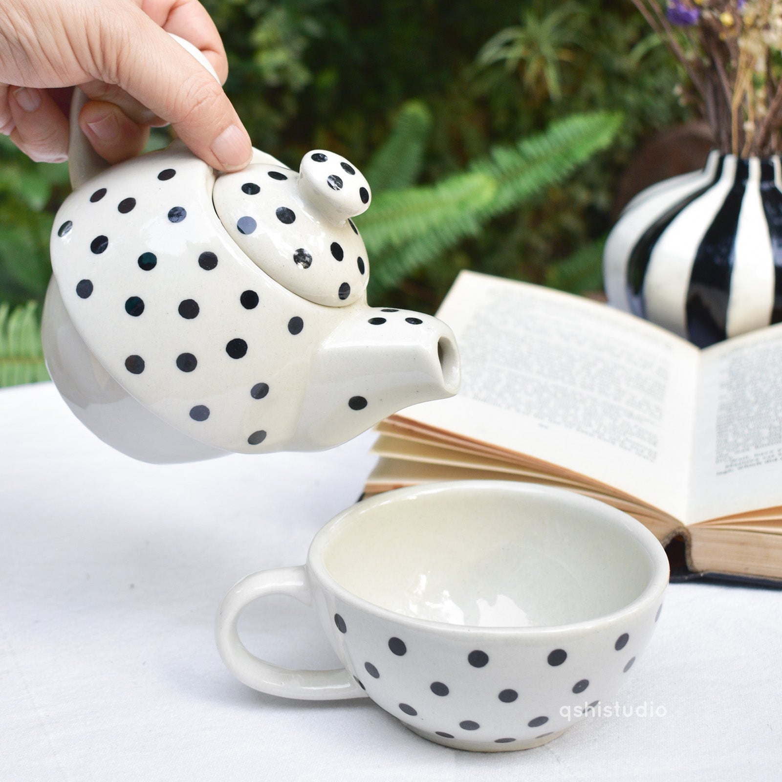 Ceramic Tea Pot & Cup Set - Polka Dots